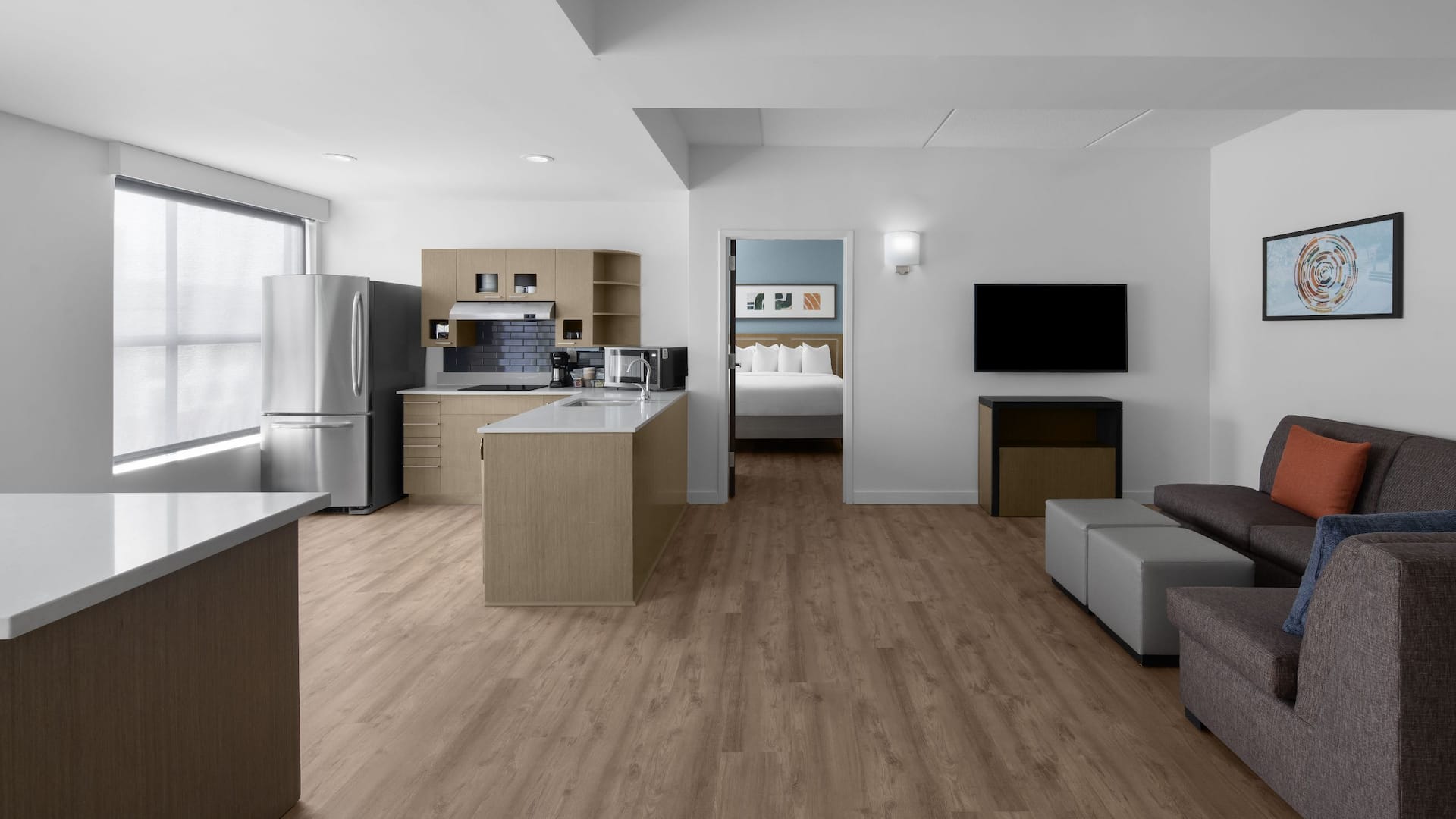 Hyatt House Raleigh North Hills Accessible Two Bedroom Trio Suite Living Room
