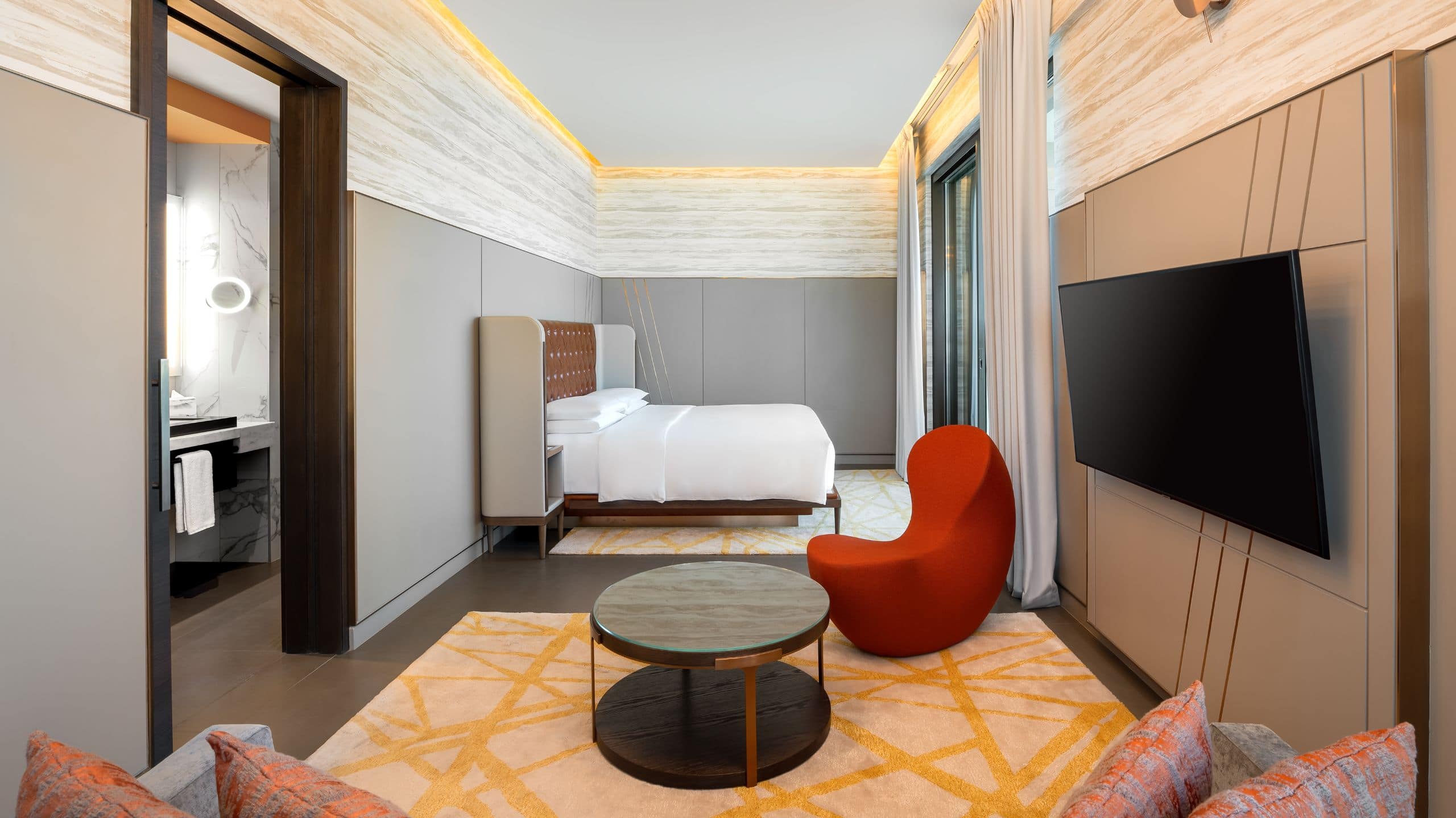 6 of 8 Hyatt Centric Jumeirah Dubai Deluxe Room Sitting Area Into Bedroom