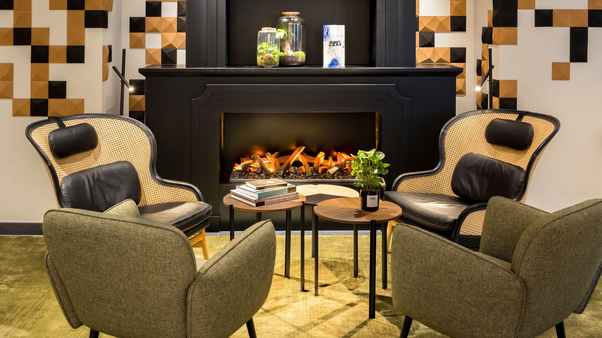 FirstName Bordeaux Green Chair And Fireplace Jerome Galland