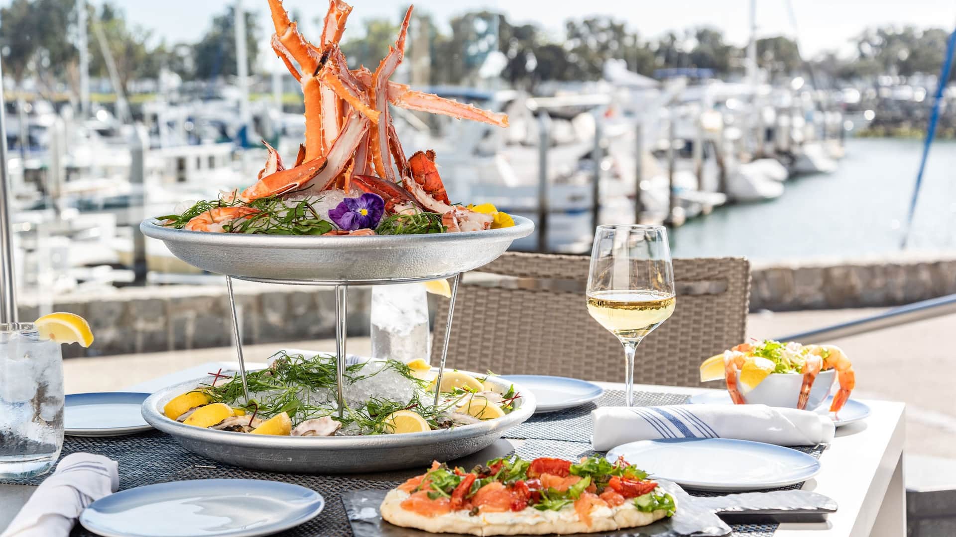 Manchester Grand Hyatt San Diego Sallys Seafood Tower And Dinner Spread