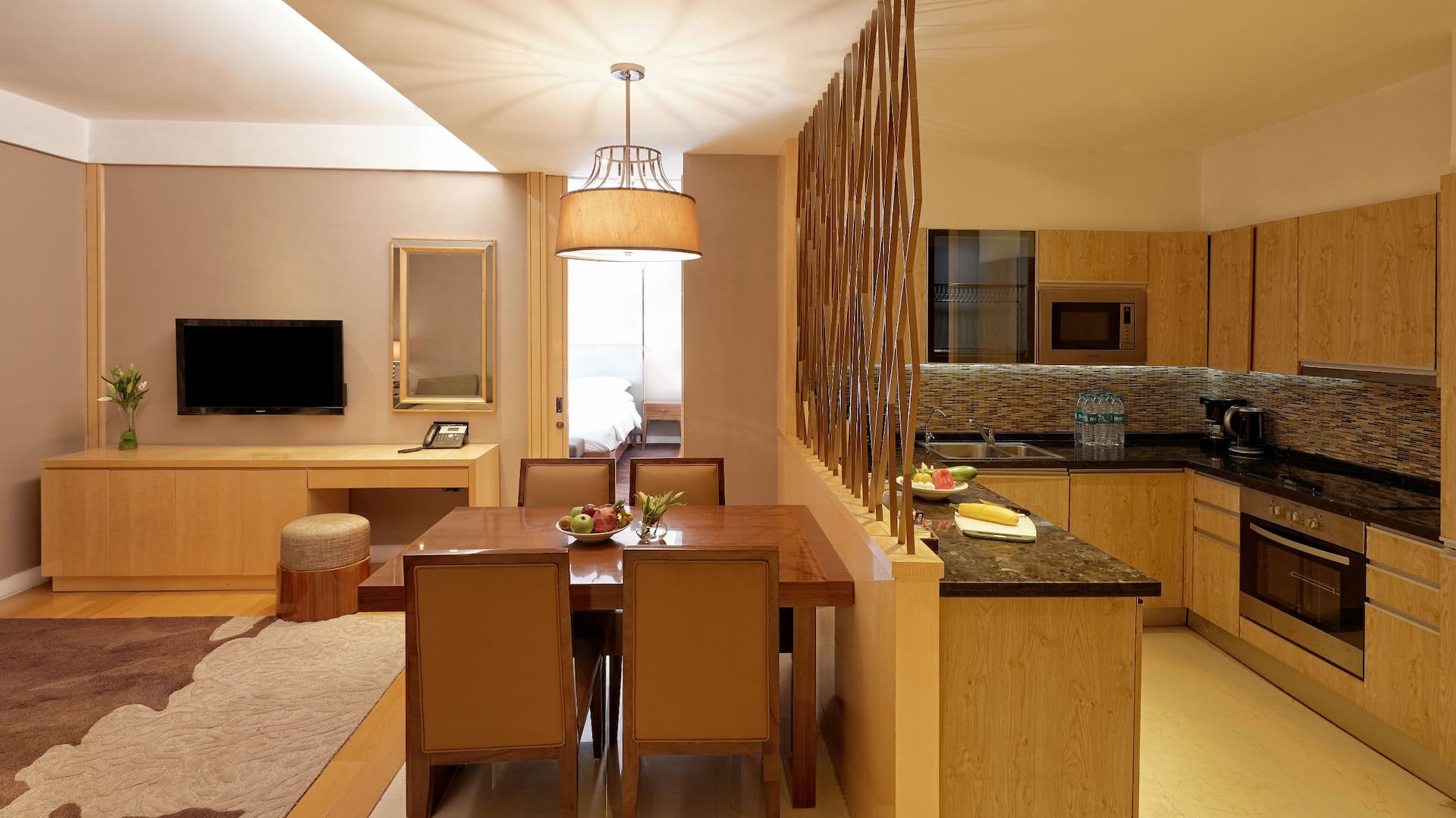 Hyatt Regency Pune & Residences Suite Living Area Into Kitchen