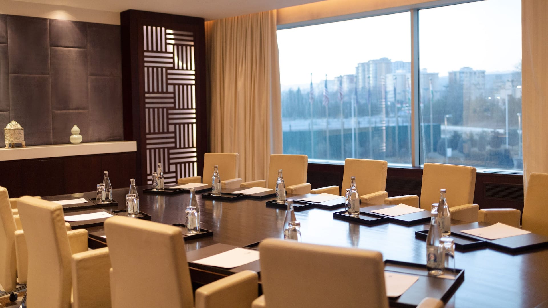 Hyatt Regency Dushanbe Meeting Room Boardroom Table Setup Detail
