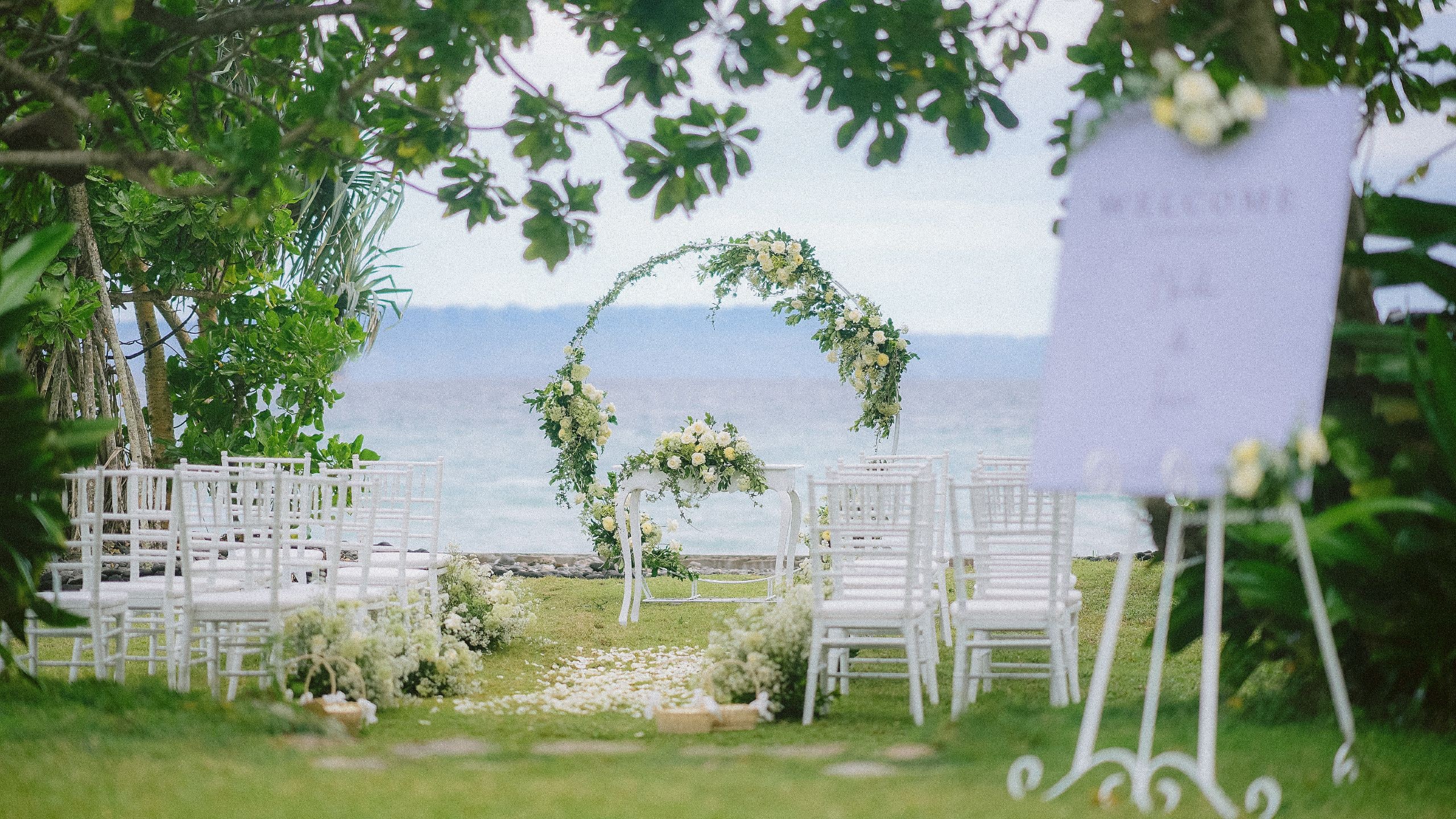 Alila Manggis Wedding Ceremony Welcome Sign Blurred