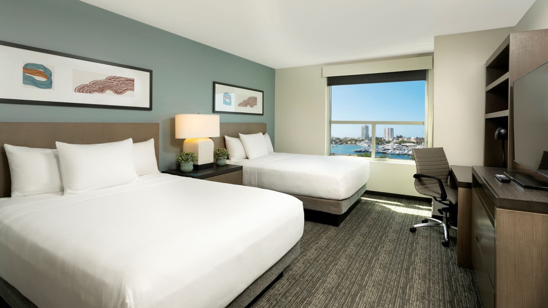 Hyatt House San Juan Two Queen Bed Den Guestroom Bay View