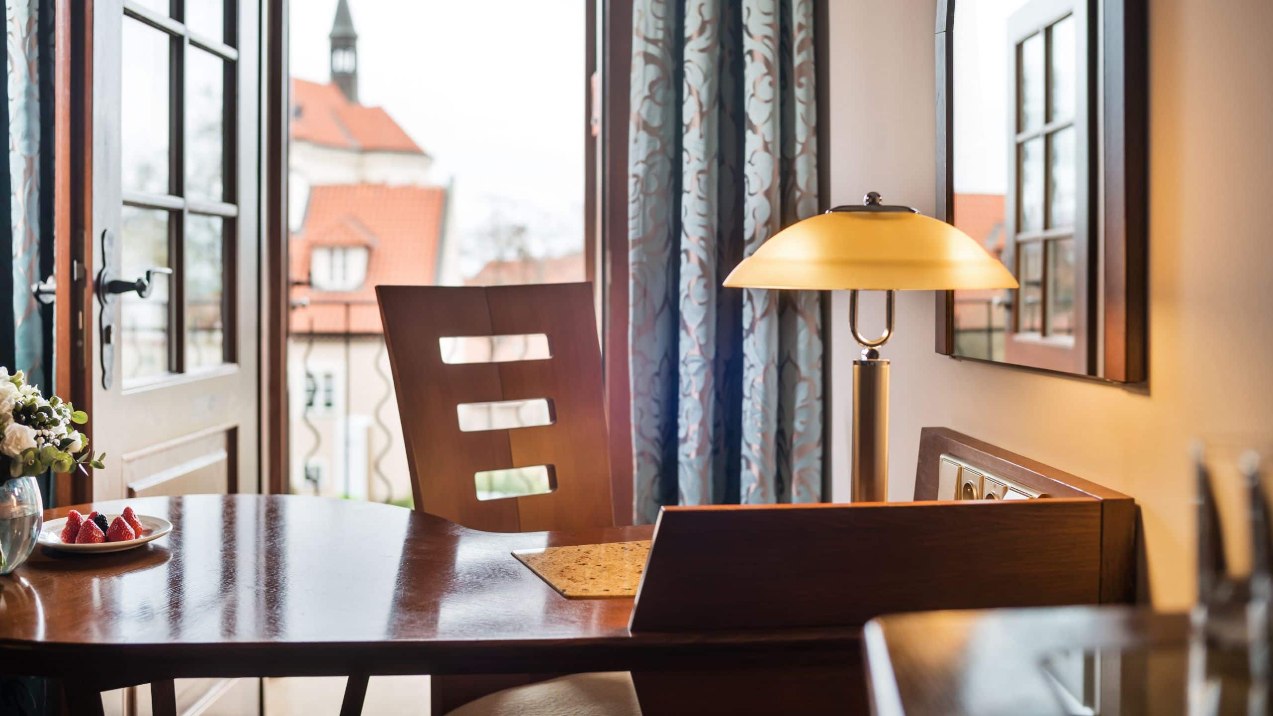 Lindner Hotel Prague Castle One King Bed with Monastery View Deluxe Table