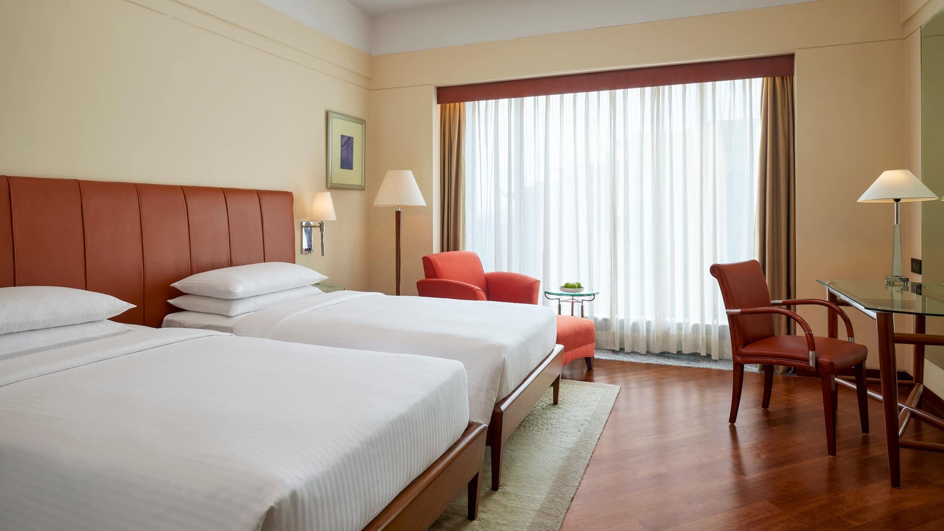 Hyatt Regency Kolkata Two Twin Beds Guestroom Curtains Window