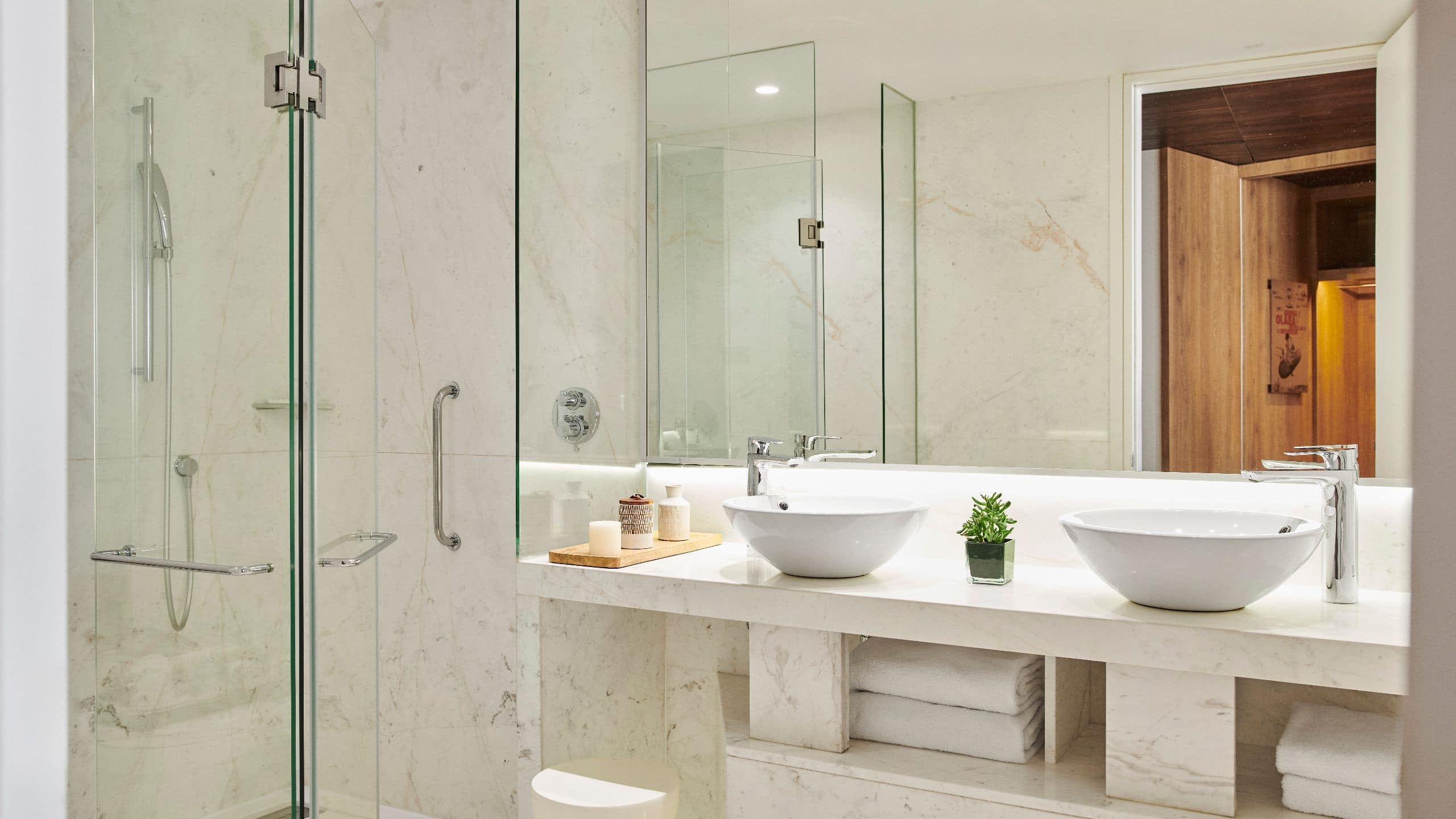 Hyatt Centric Gran Via Madrid Corner Junior Suite Bathroom Double Sinks Shower