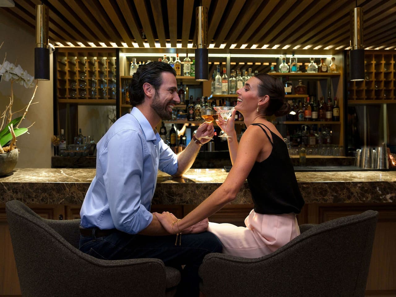 Lobby Bar Couple With Cocktails