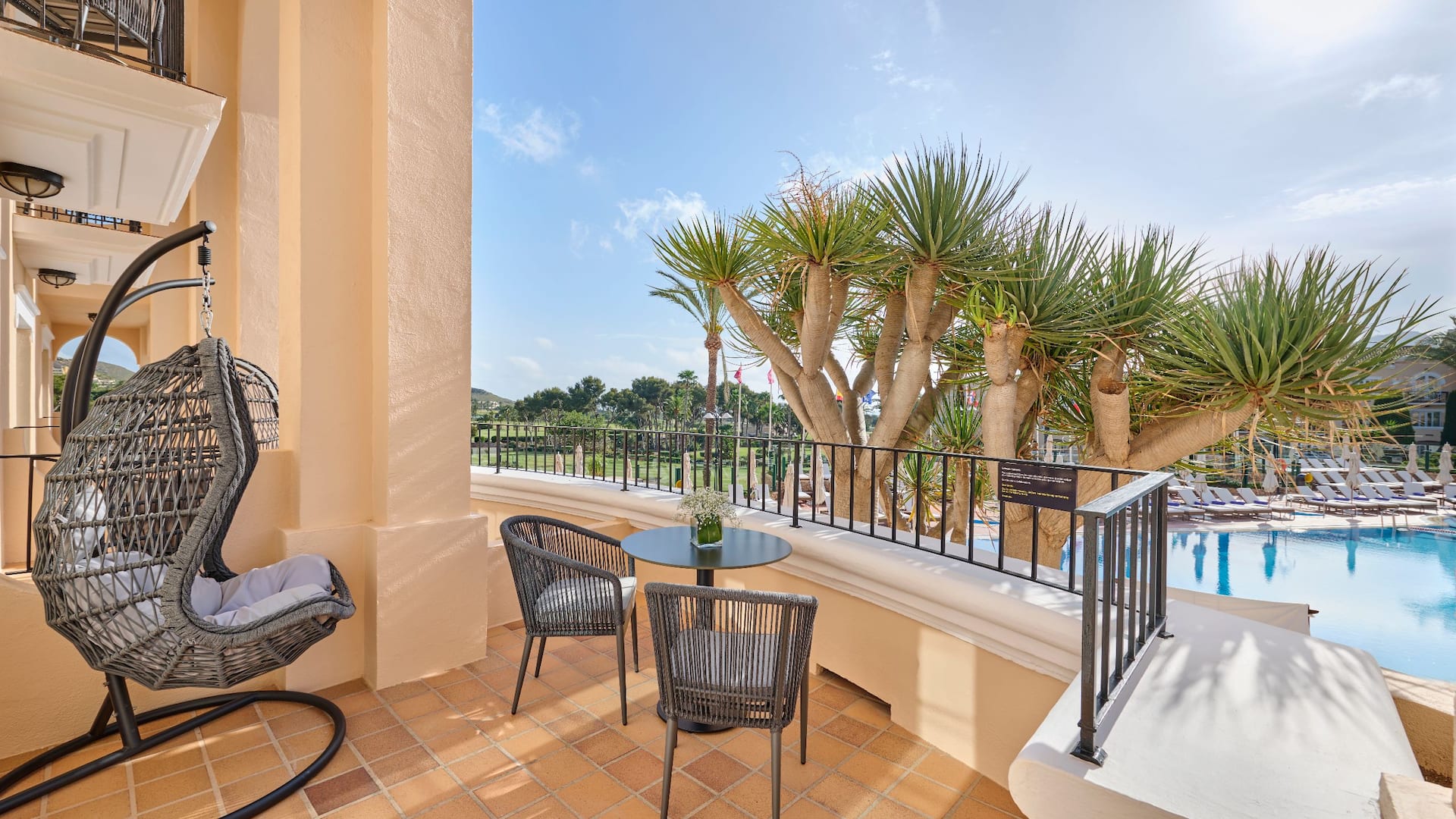 Grand Hyatt La Manga Club Golf & Spa Guestroom King Bed Terrace Seating Pool View