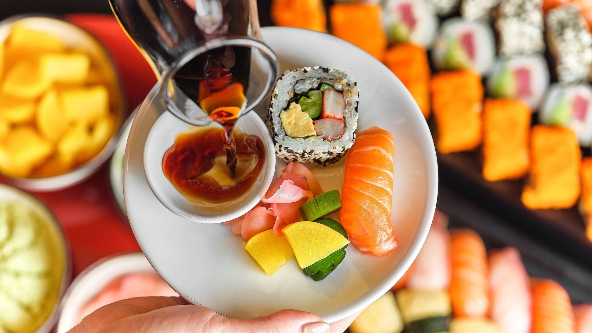Global Sushi Action With Hand