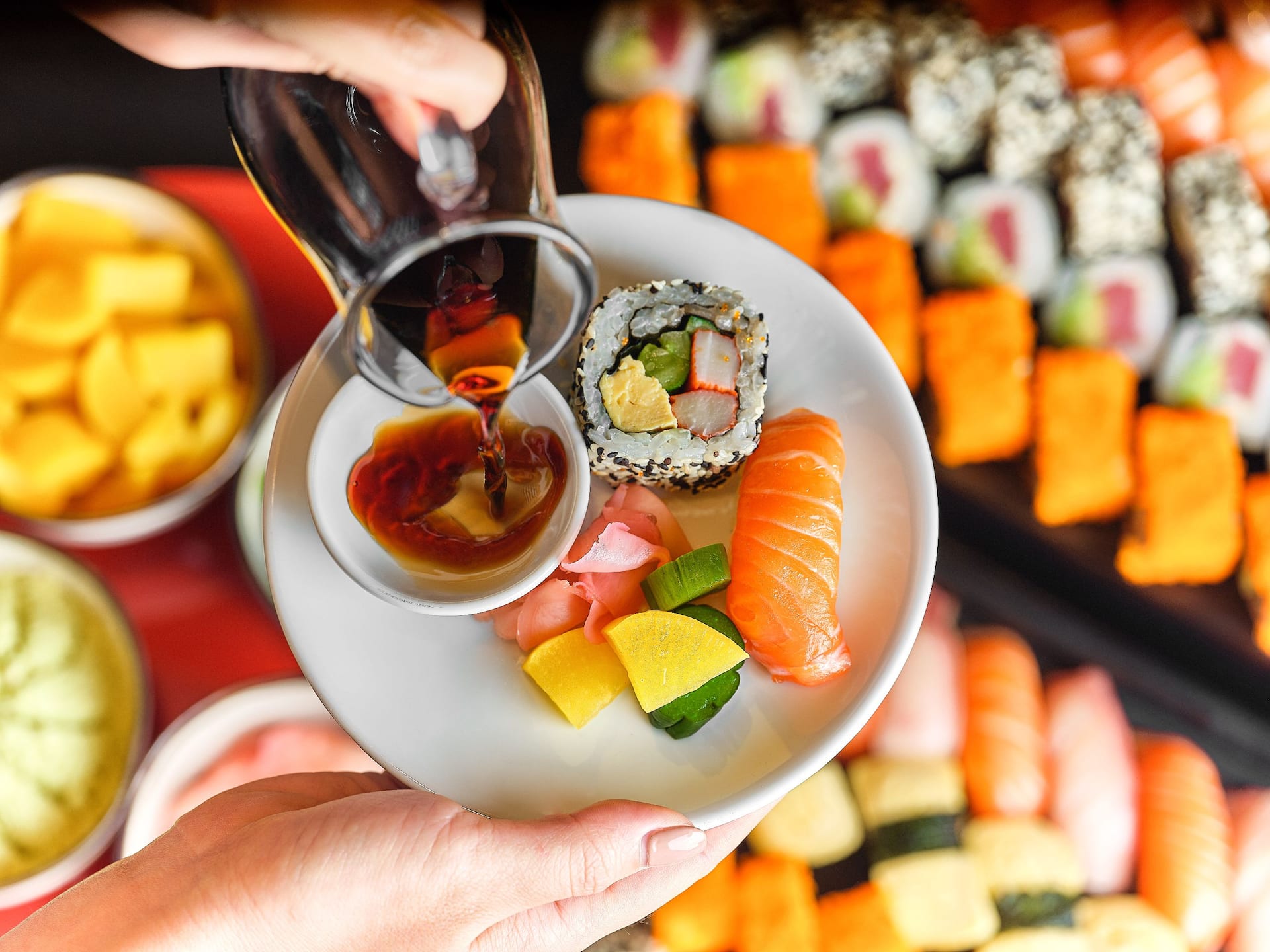 Global Sushi Action With Hand