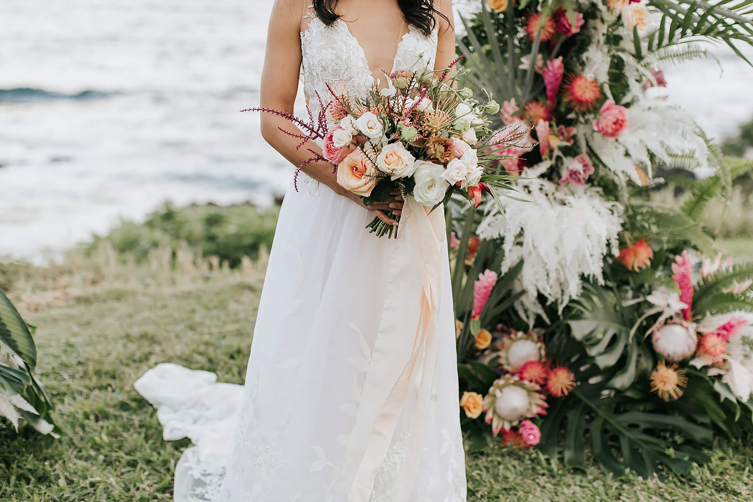 Hana-Maui Resort Wedding Ceremony Arch With Bride