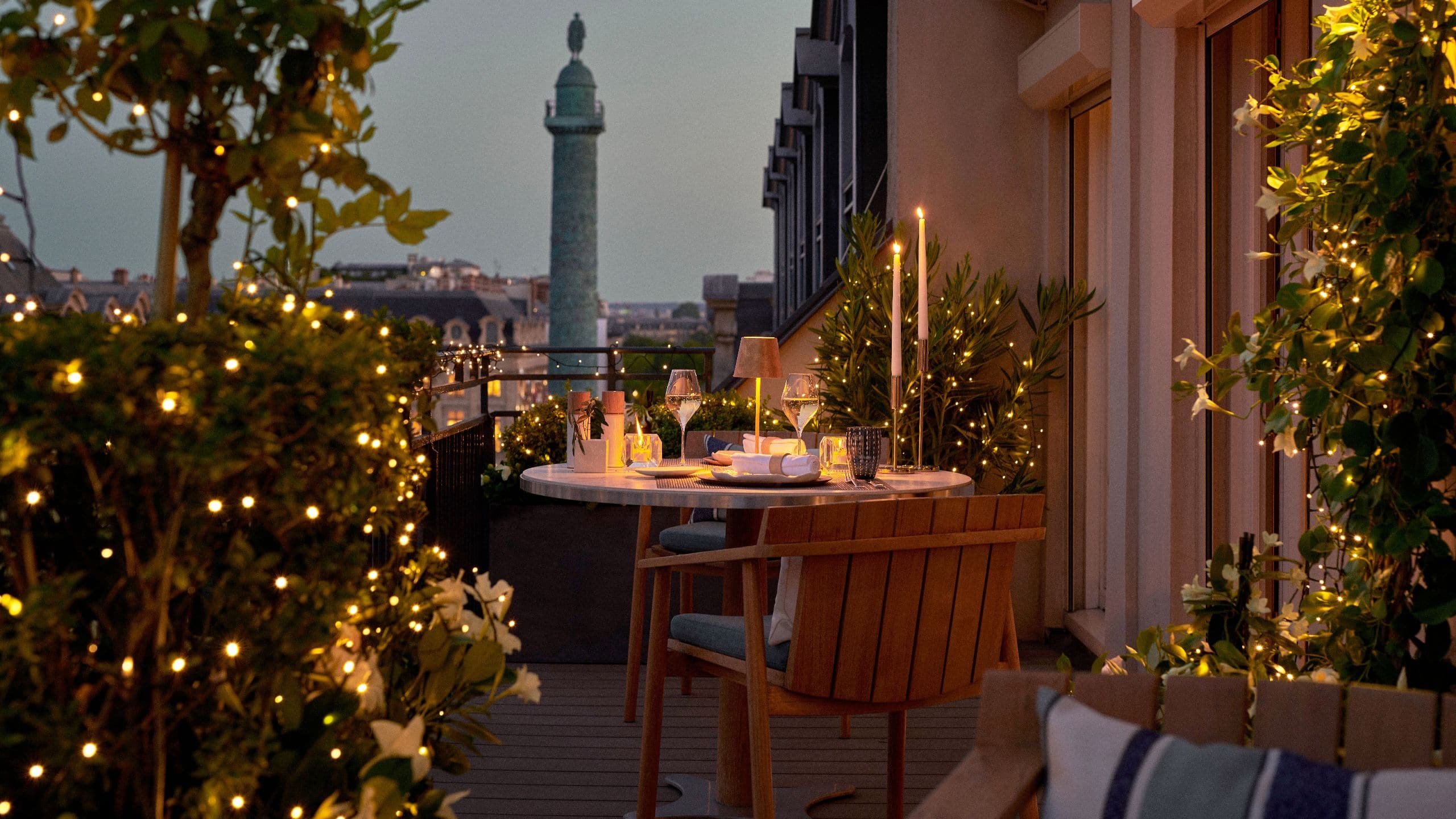 2 of 7 Park Hyatt Paris-Vendôme Vendome Suite Terrace Nighttime Setup