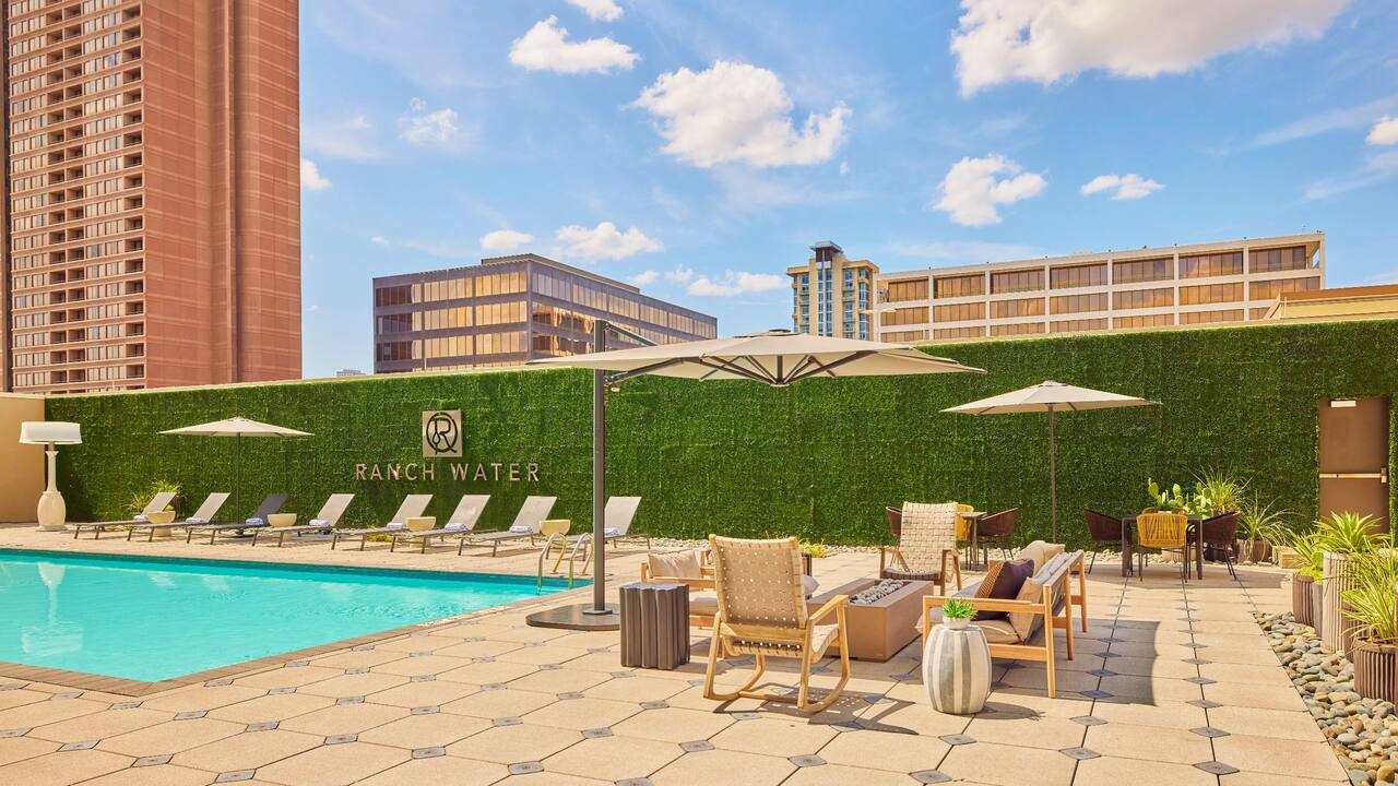 Ranch water pool deck seating at Hyatt Regency Houston Galleria