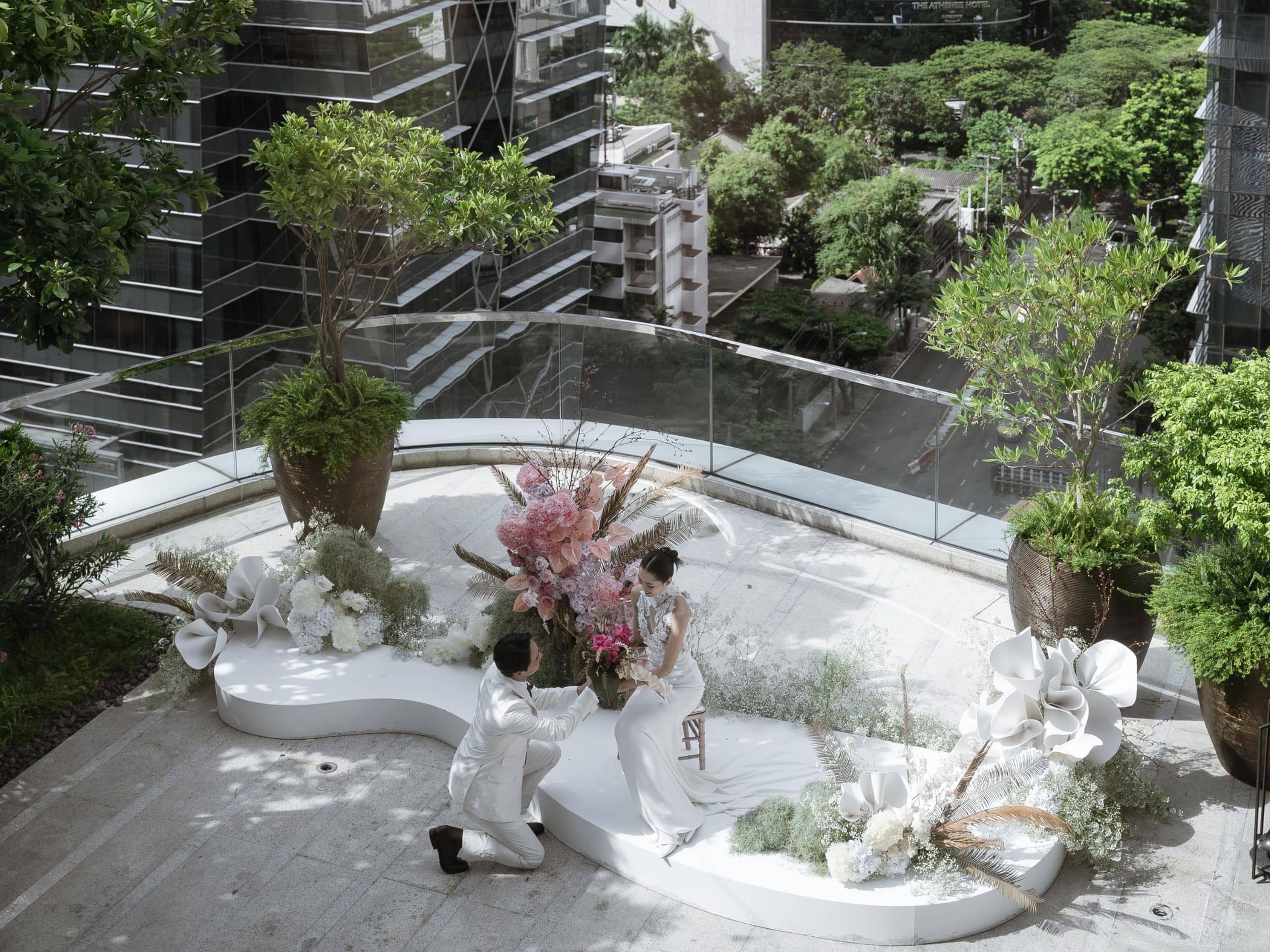 Park Hyatt Bangkok Top View of Wedding Couple Garden Terrace