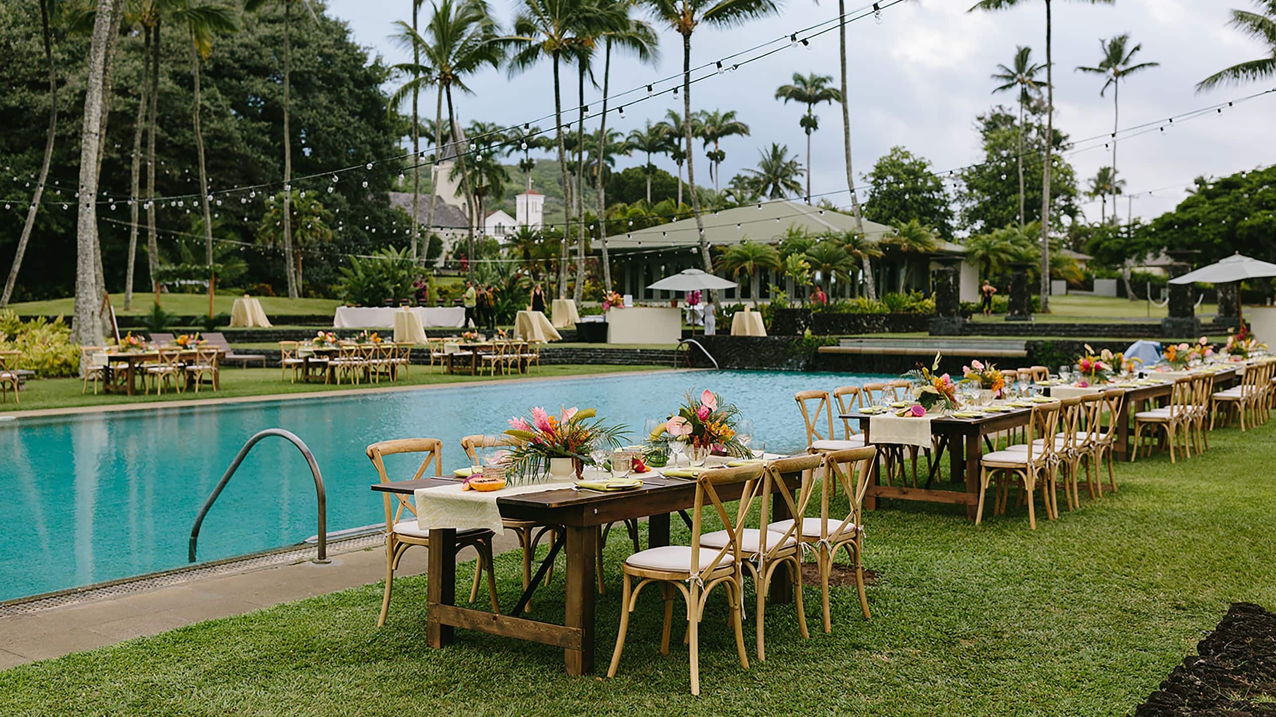 Hana-Maui Resort Wedding Reception Poolside Lawn