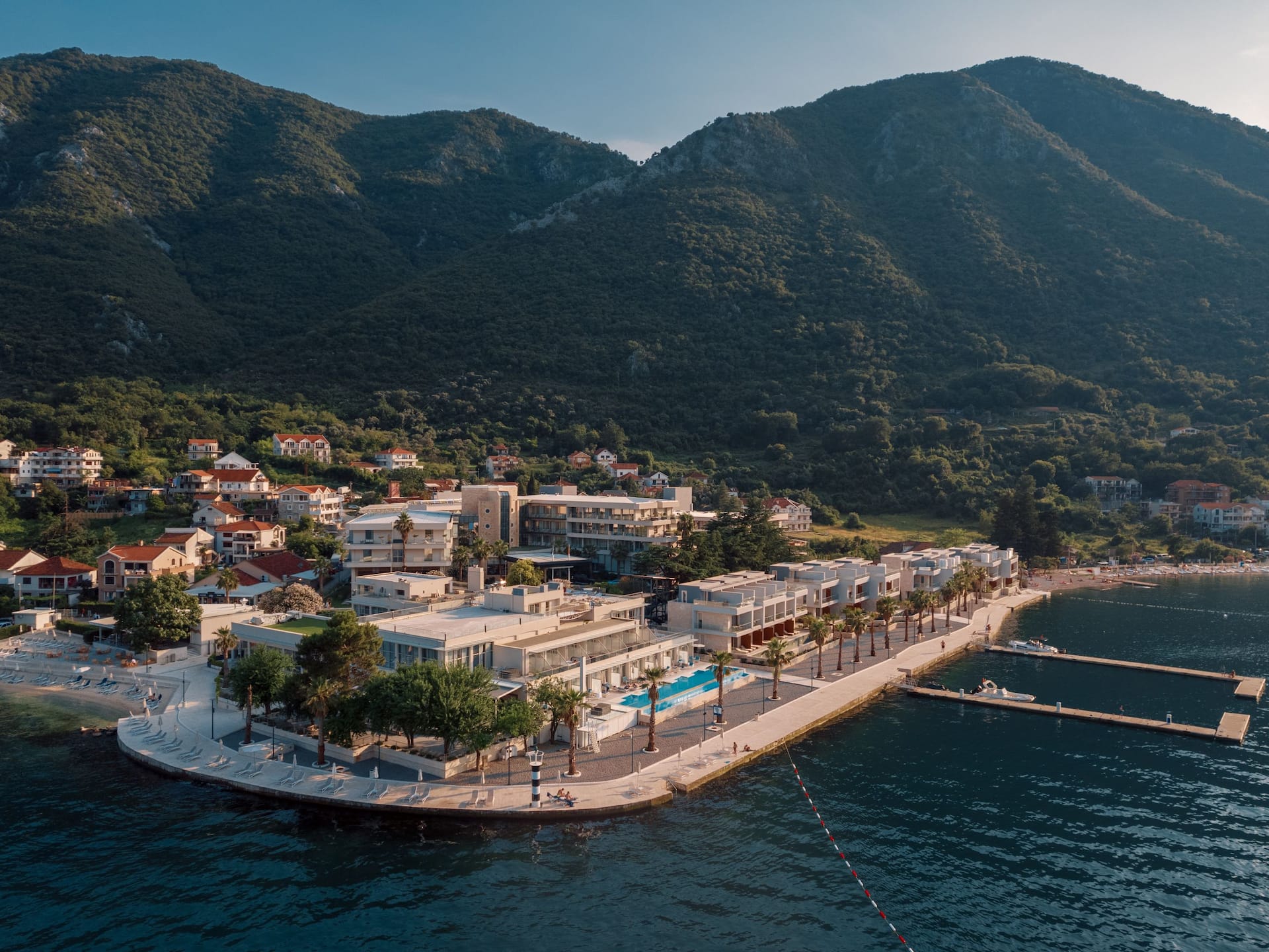 Aerial view of a hotel with a sea view at Hyatt Regency Kotor Bay Resort