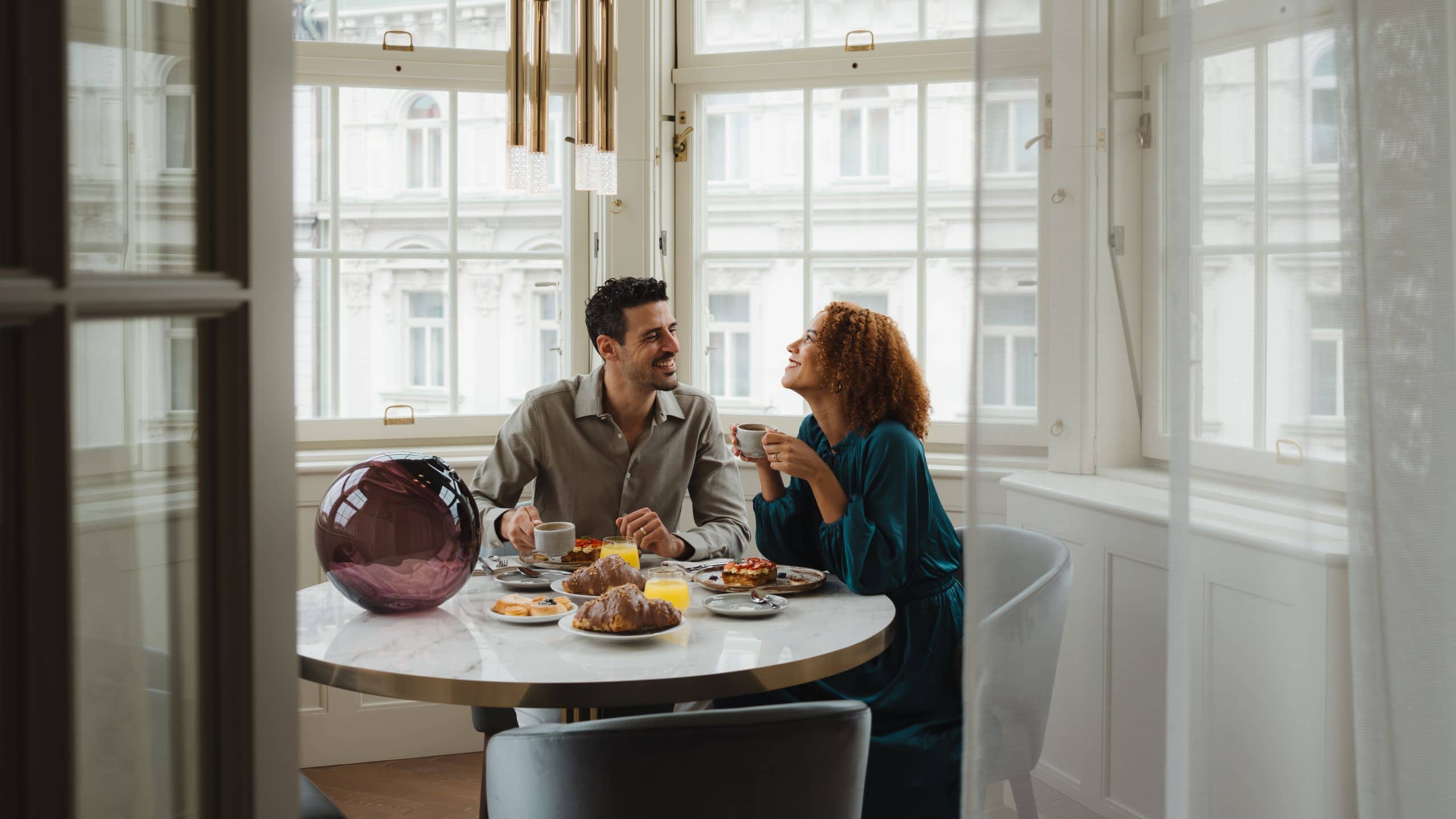 Andaz Prague Wintergarden Couple Having Breakfast