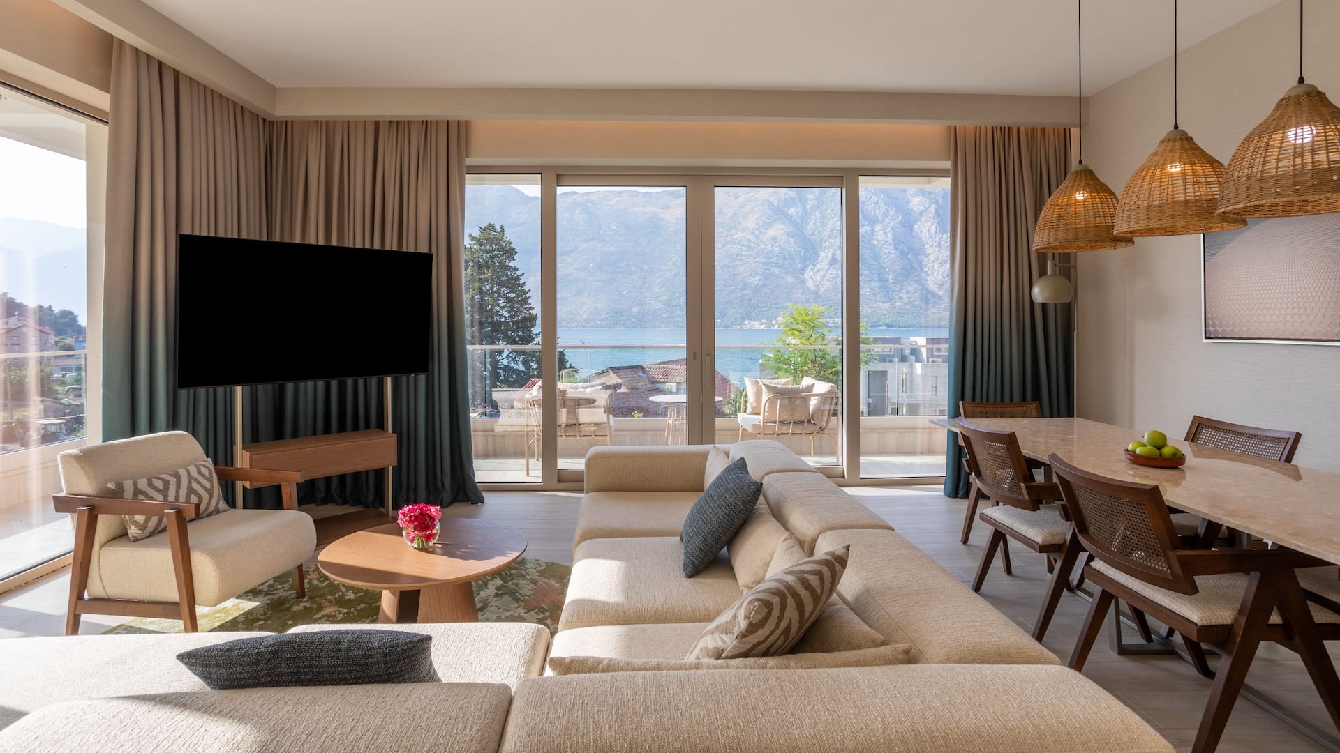 Hyatt Regency Kotor Bay Resort Three Bedroom Apartment Deluxe Livingroom Set Up TV