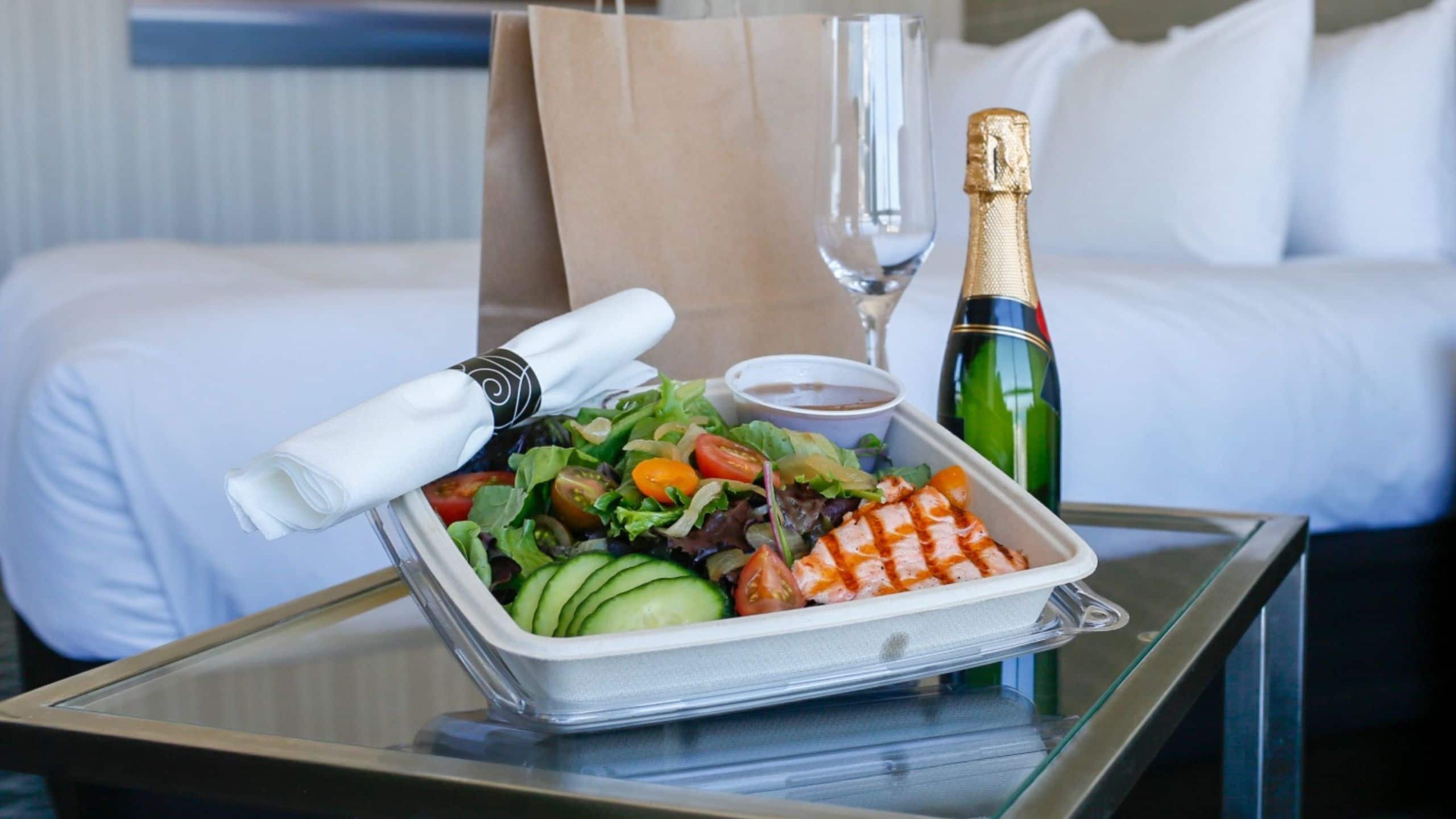 Manchester Grand Hyatt San Diego In Room Dining Salmon Salad With Champagne
