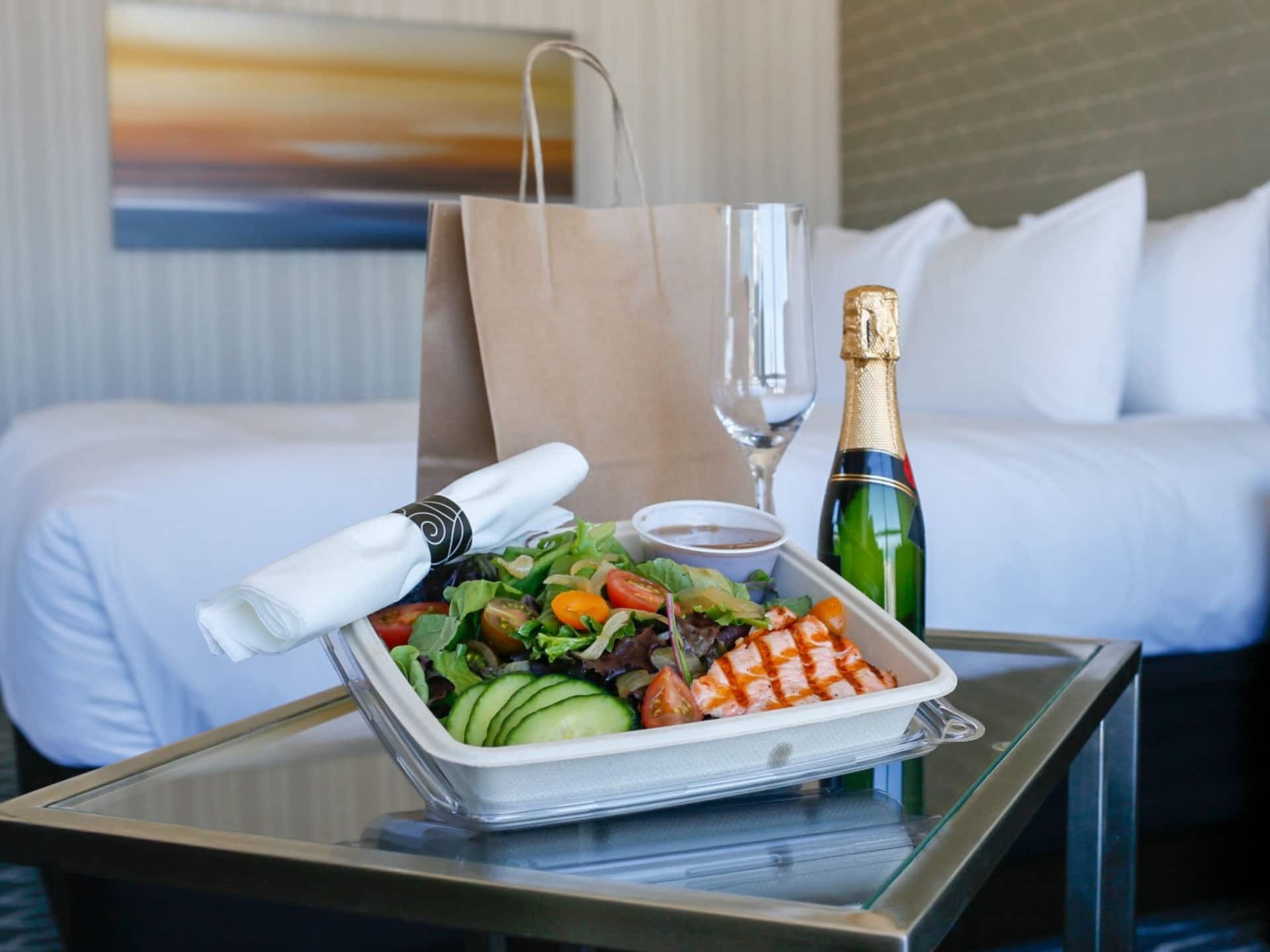Manchester Grand Hyatt San Diego In Room Dining Salmon Salad With Champagne
