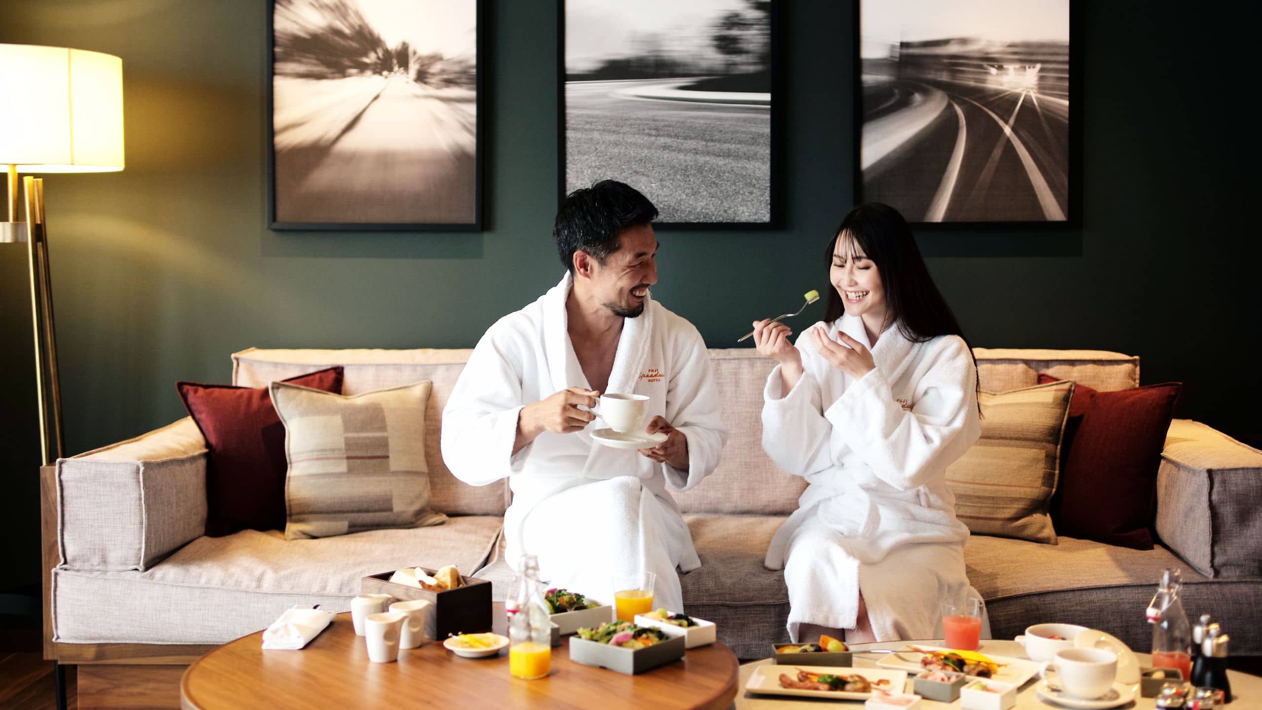 Fuji Speedway Hotel Room Service Breakfast Couple Living Room