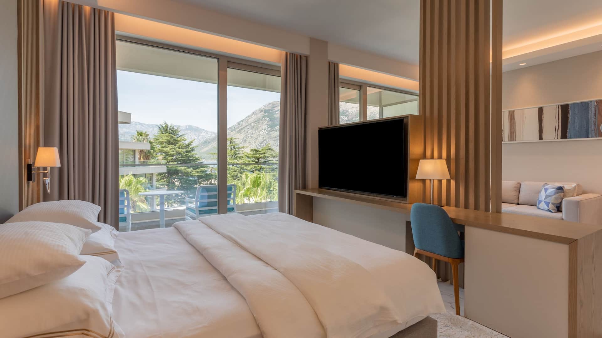 Hyatt Regency Kotor Bay Resort Queen Bed Seaview Deluxe Bed Desk Angle