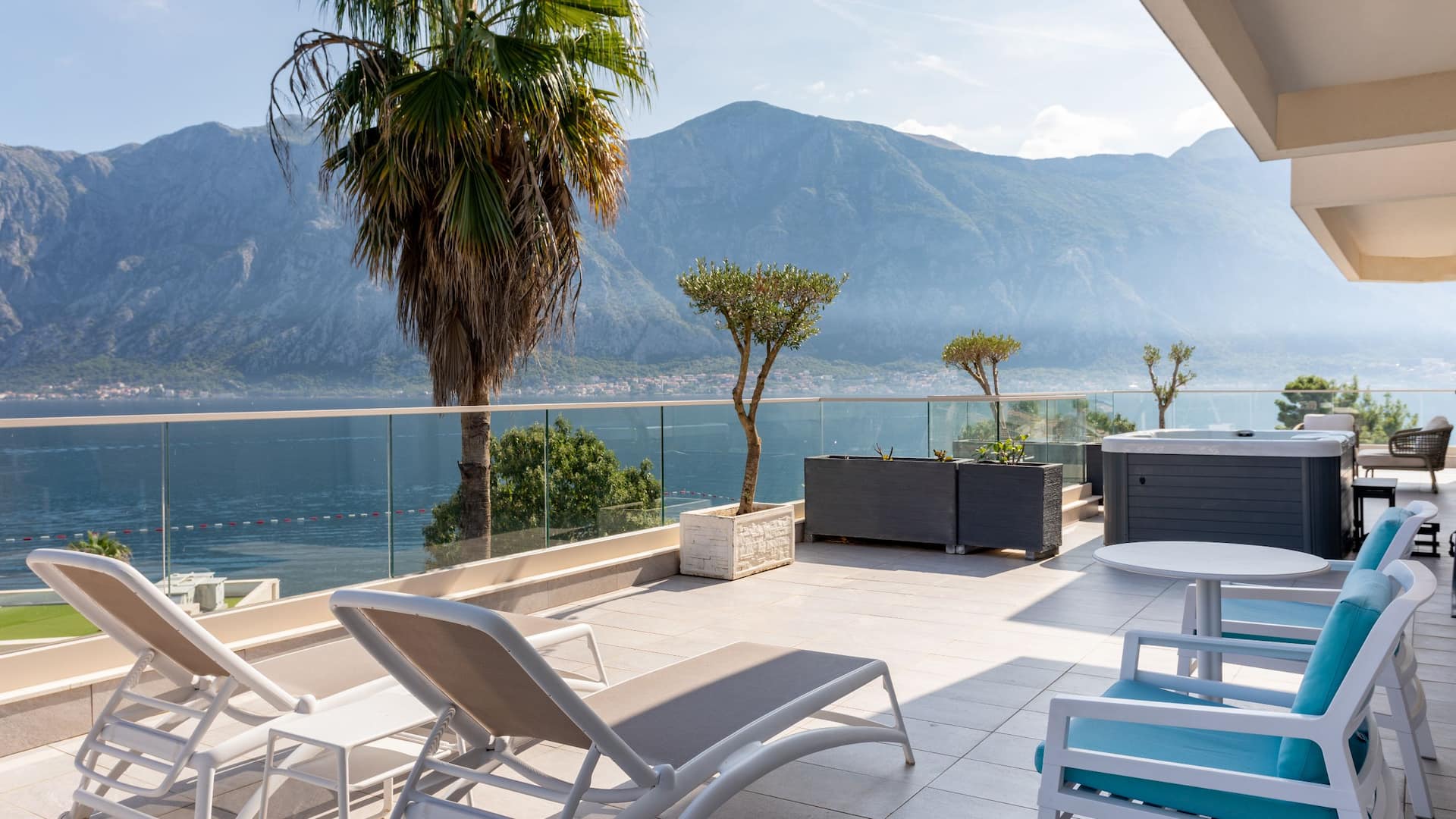 Sea View Suite at Hyatt Regency Kotor Bay Resort, Montenegro, featuring a spacious balcony overlooking the Adriatic Sea