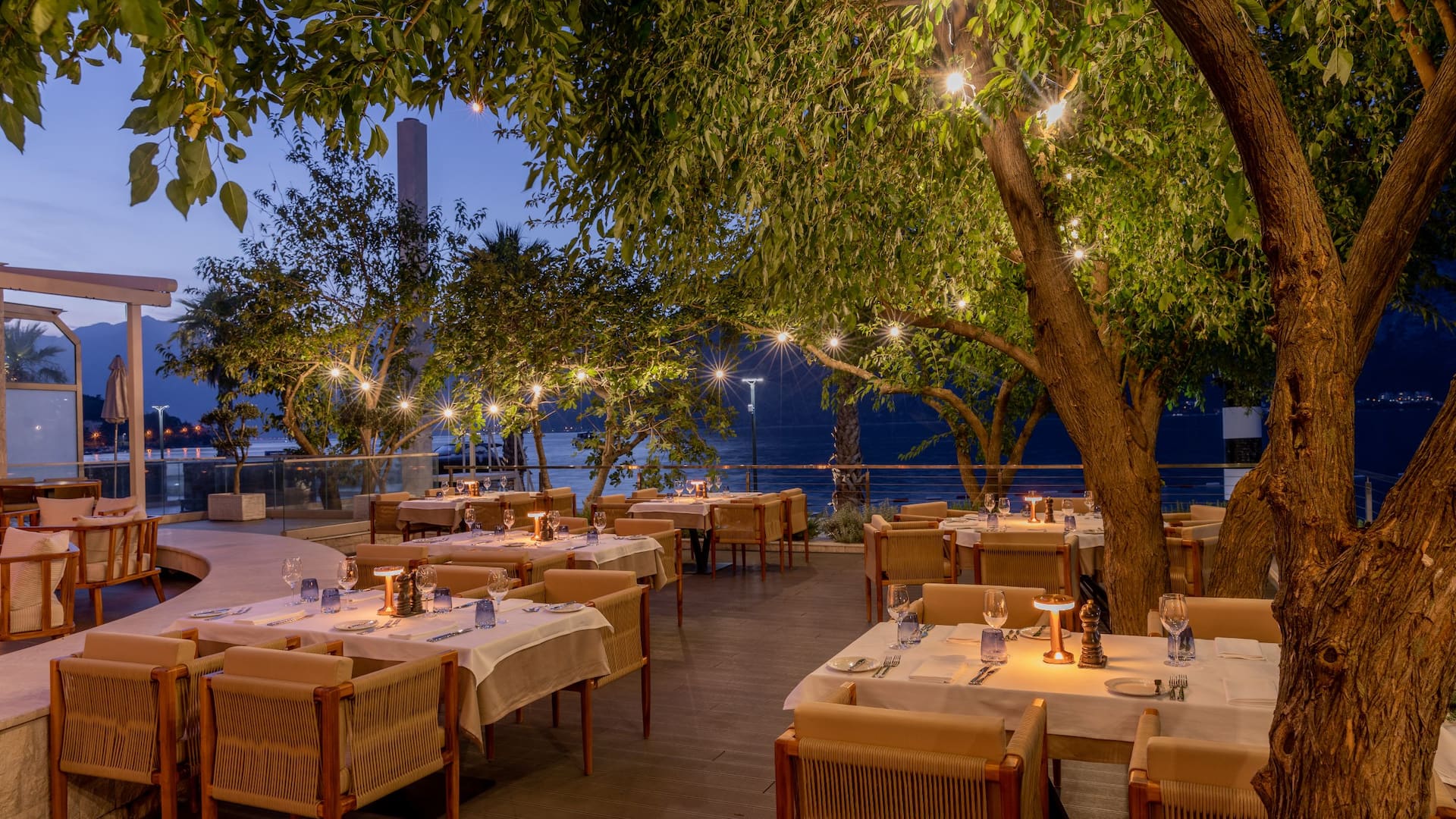 Hyatt Regency Kotor Bay Resort Lighthouse Restaurant Terrace Tables Setup