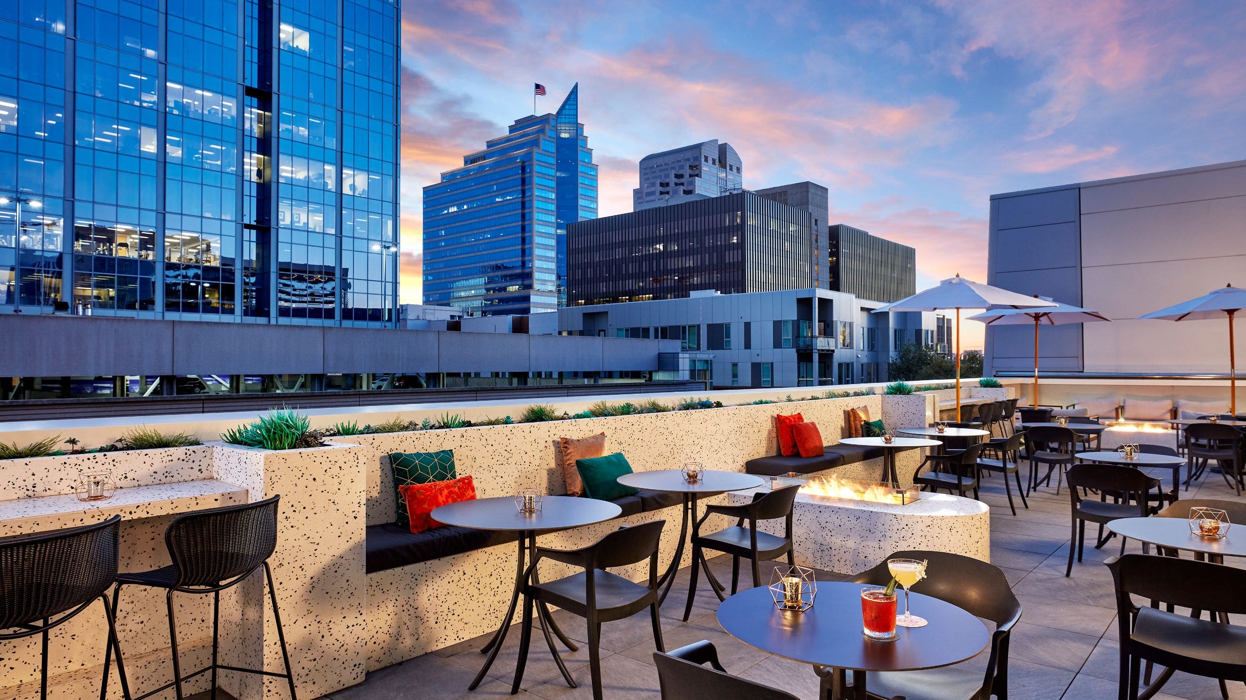 Hyatt Centric Downtown Sacramento Clayton Club Patio Dusk Drinks