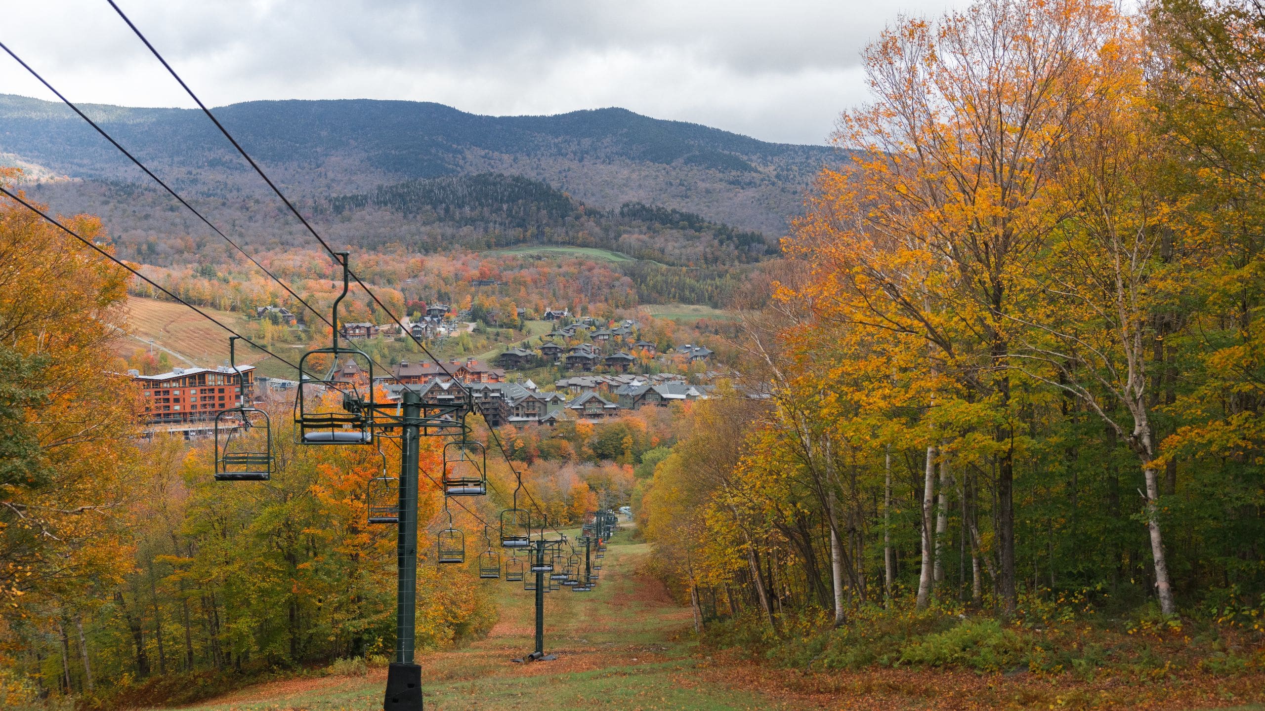 The Lodge at Spruce Peak Fall Foliage Ski Lift Mountain