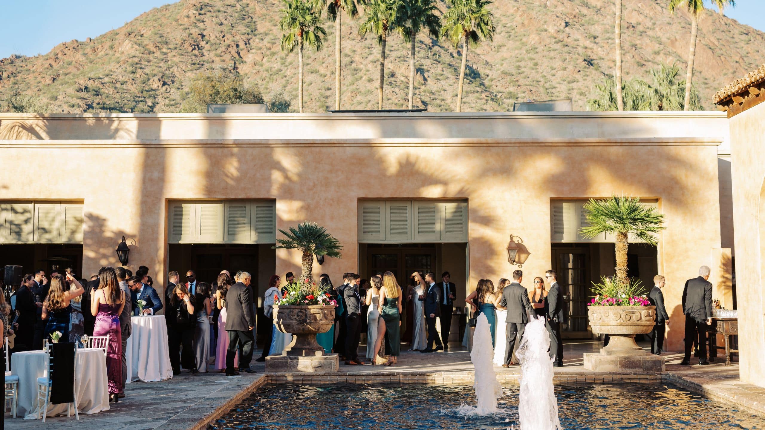 Royal Palms Resort and Spa Reflecting Pool Wedding Cocktail Hour Guests