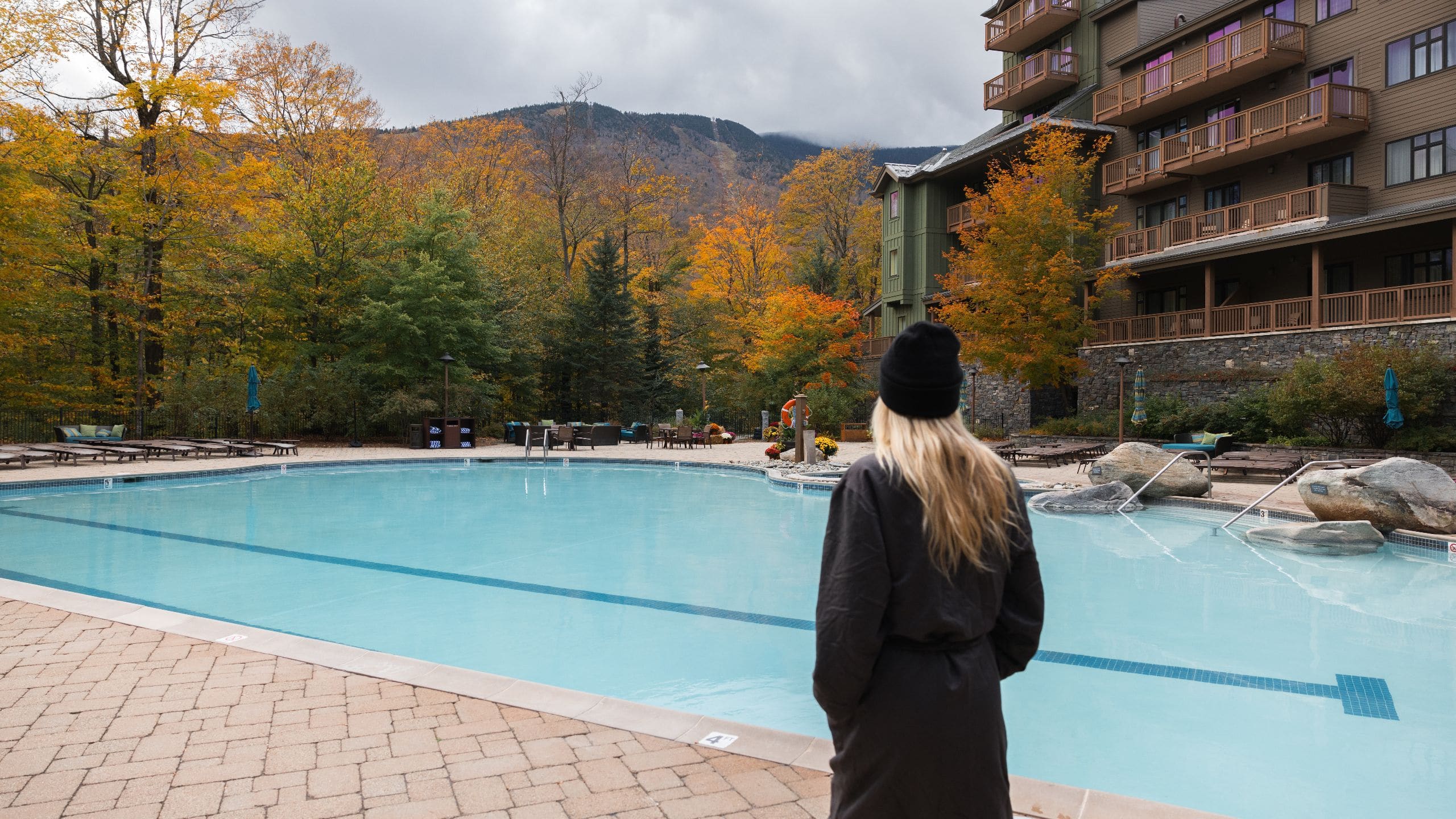 The Lodge at Spruce Peak Pool Guest Fall View