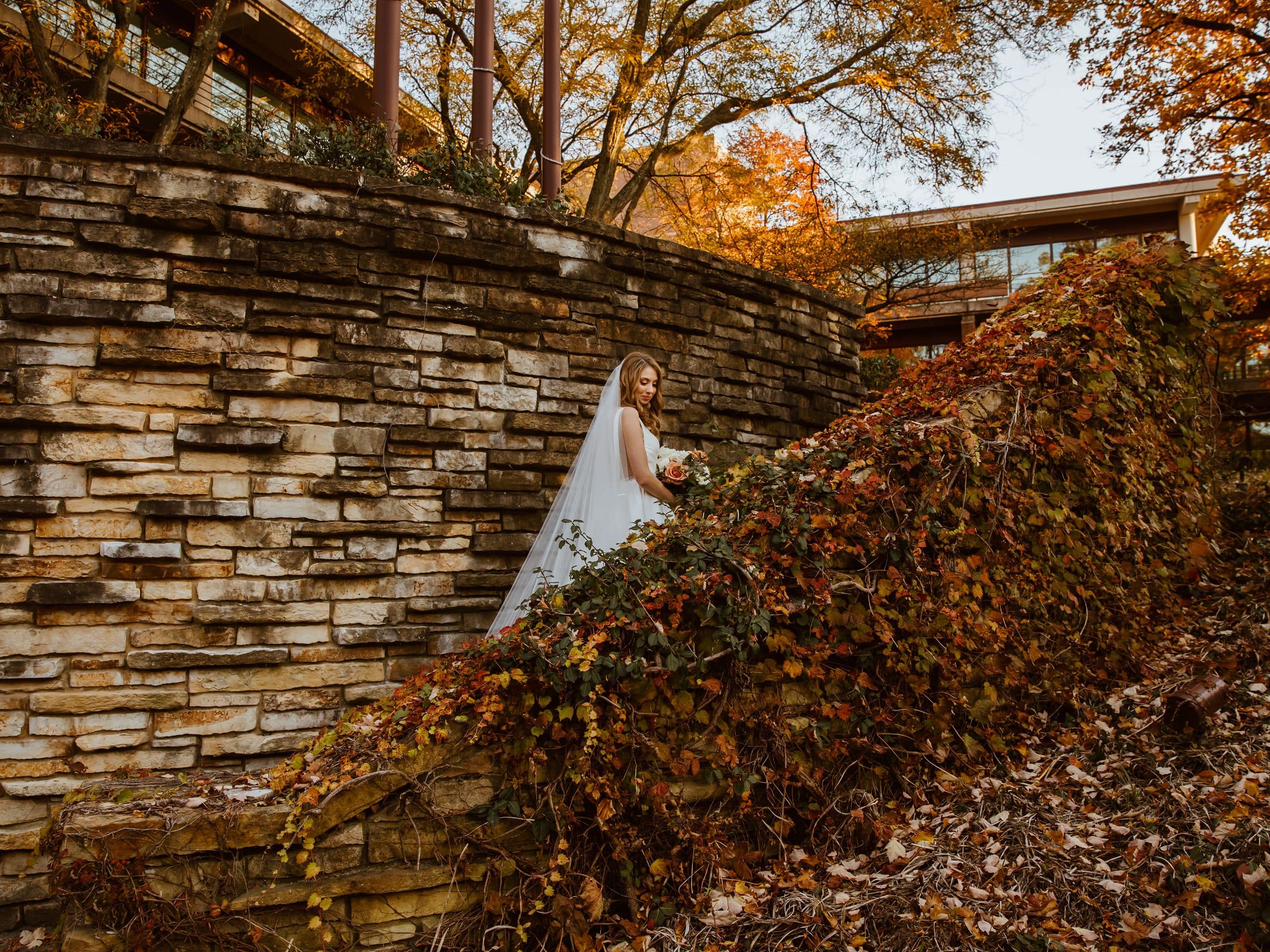 Hyatt Lodge Oak Brook Chicago Bride on Outdoor Staircase