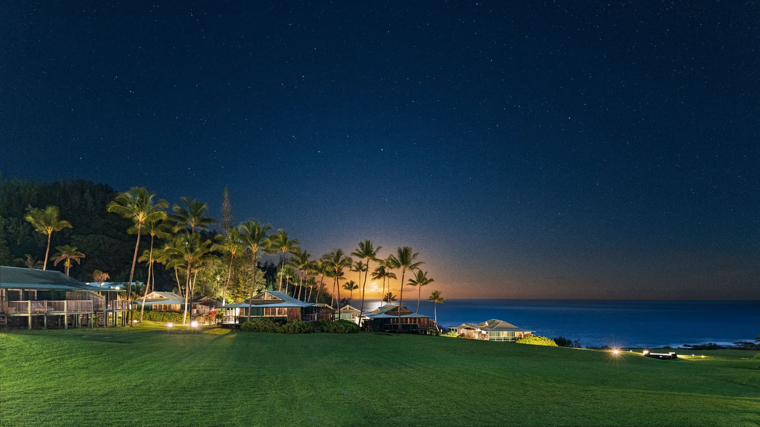 Hana-Maui Resort Bungalows At Night