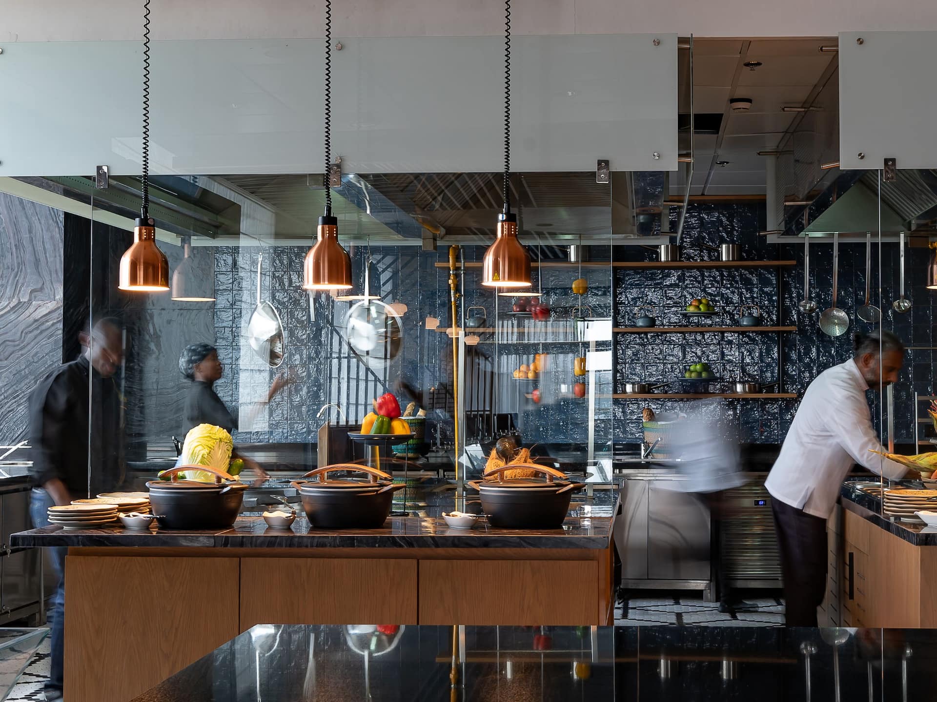 E.A.T Restaurant- Live Kitchen featuring chefs in action.