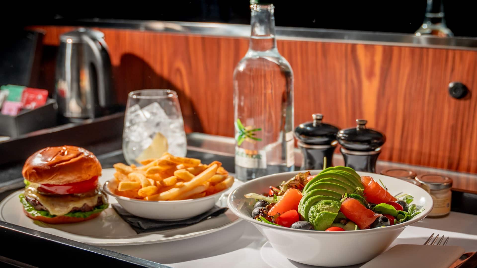 1 of 1 Hyatt Regency London Albert Embankment Burger Fries And Salad Spread