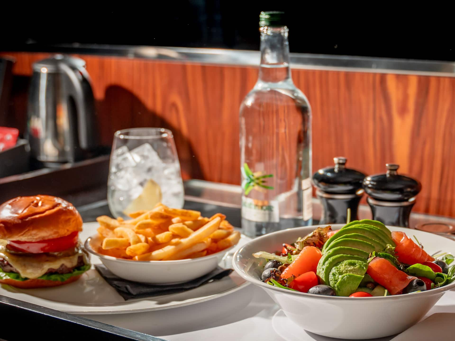 Hyatt Regency London Albert Embankment Burger Fries And Salad Spread