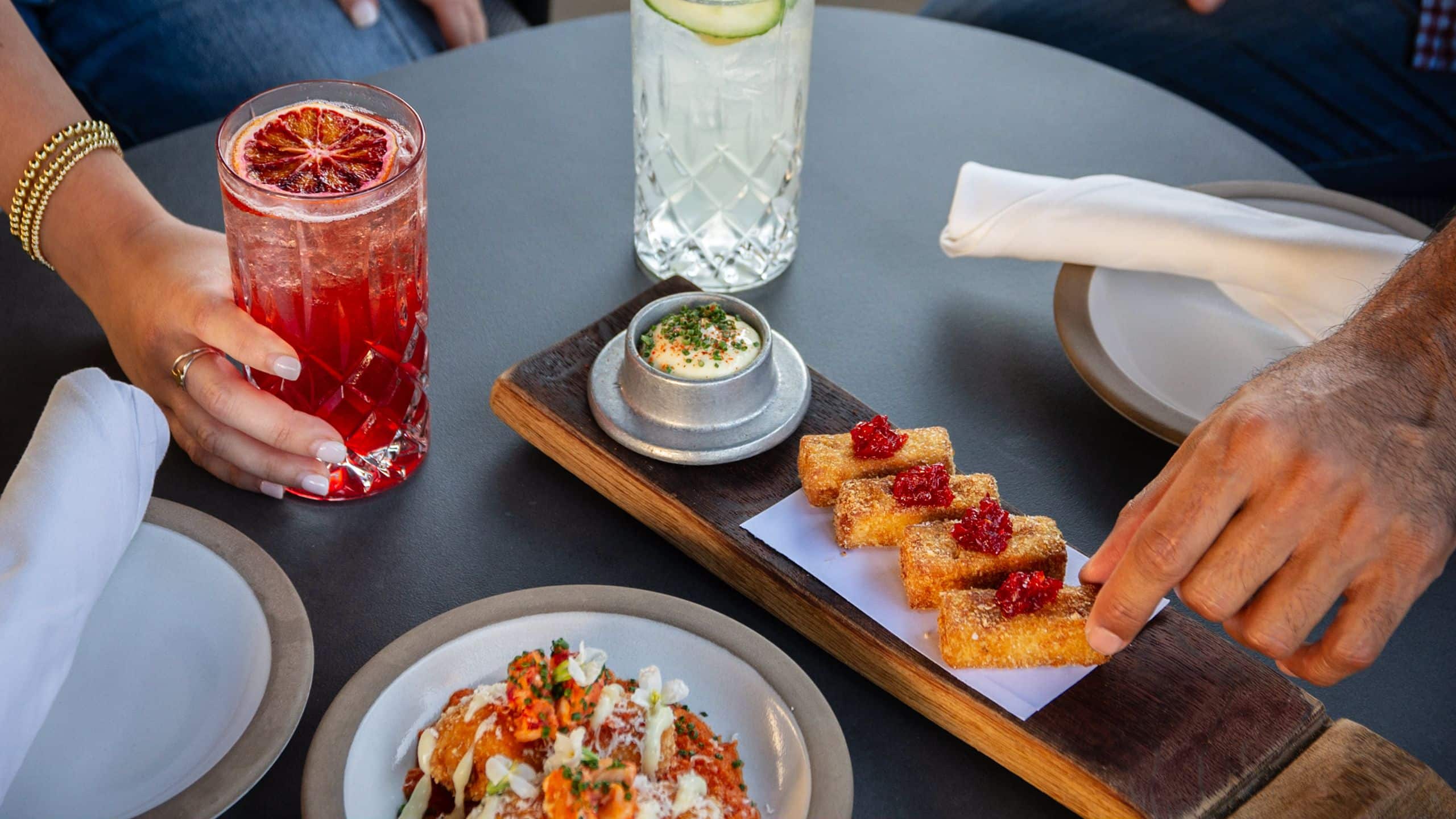 Alila Napa Valley Terrace Bar Couple With Food And Drinks
