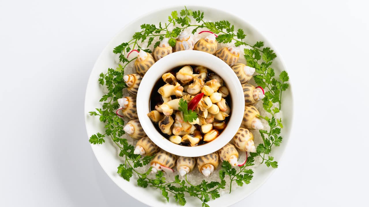 Marinated Whelk Peanuts Black Vinegar Detail