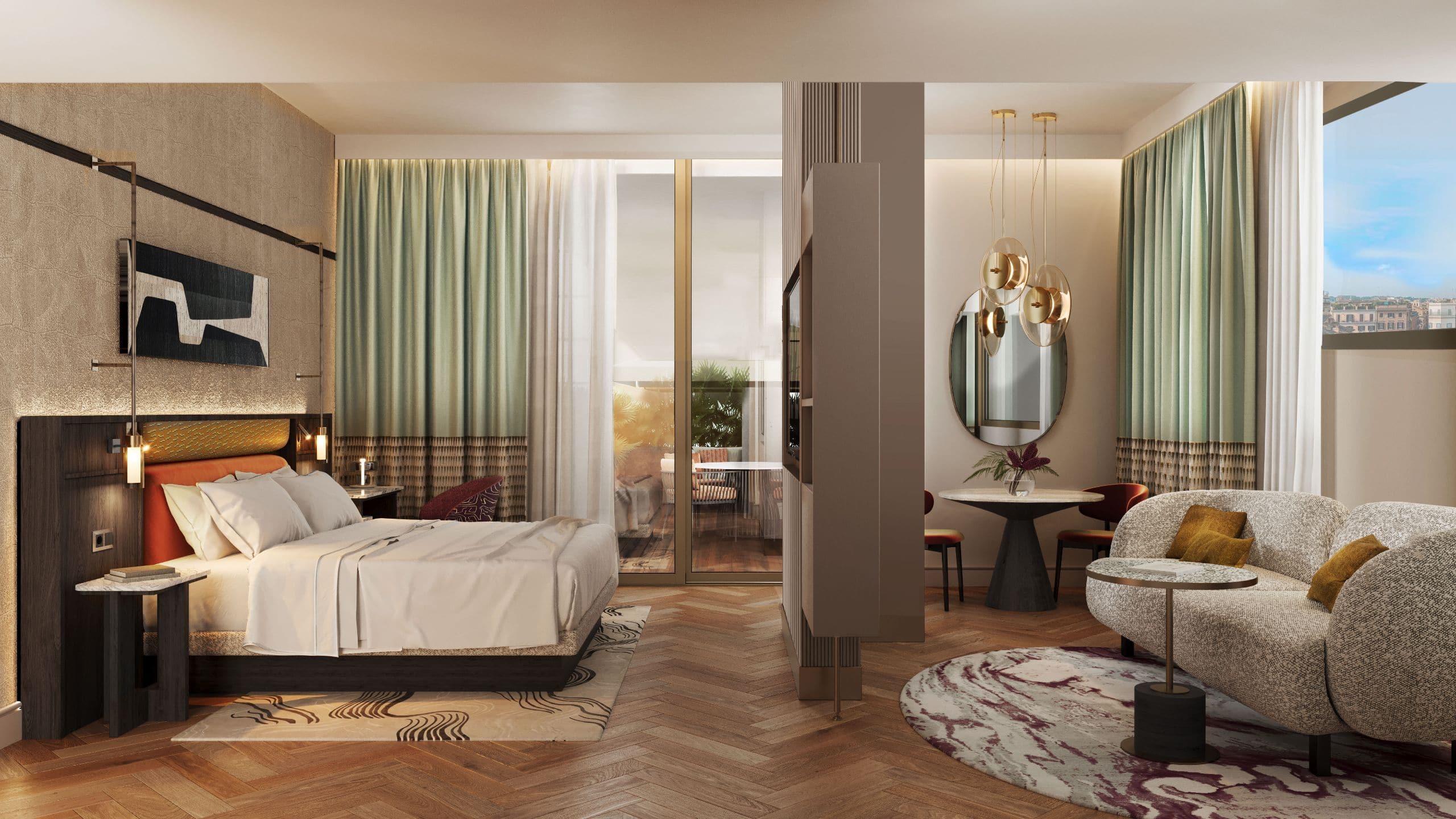 Hyatt Regency Rome Central suite bed and seating area