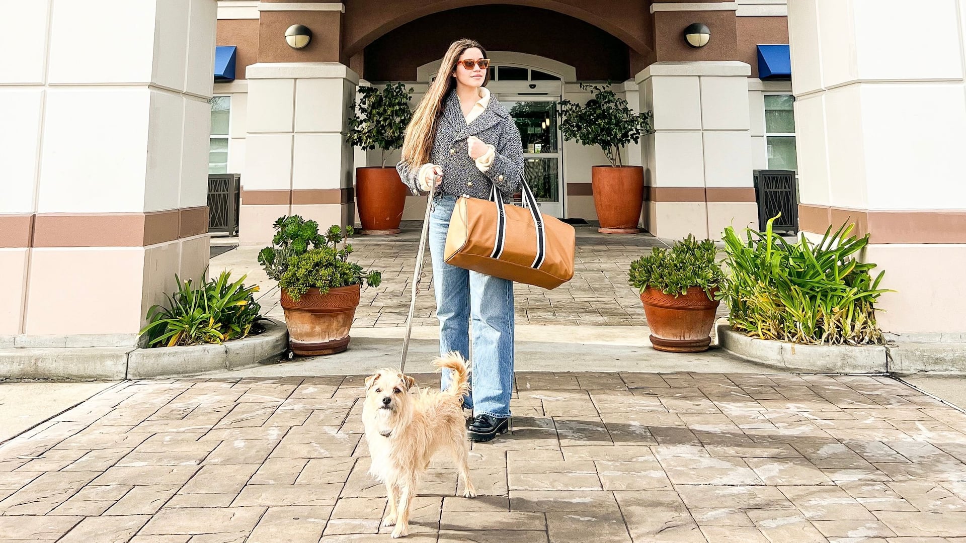 Hyatt House Pleasant Hill Hotel Exterior Woman Leaving Dog