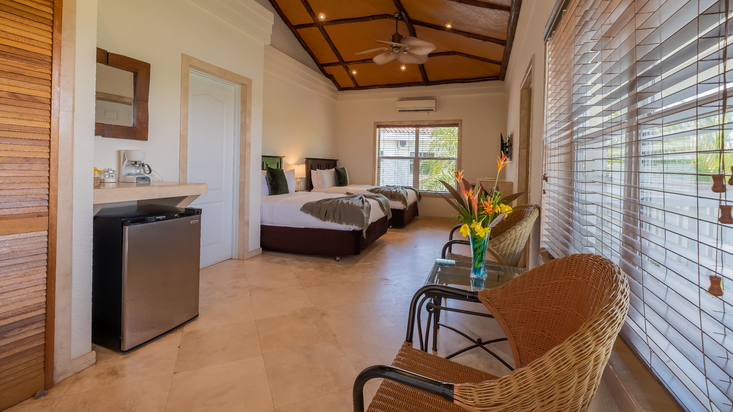 Placencia Resort Two Queen Bed Guestroom Wide View