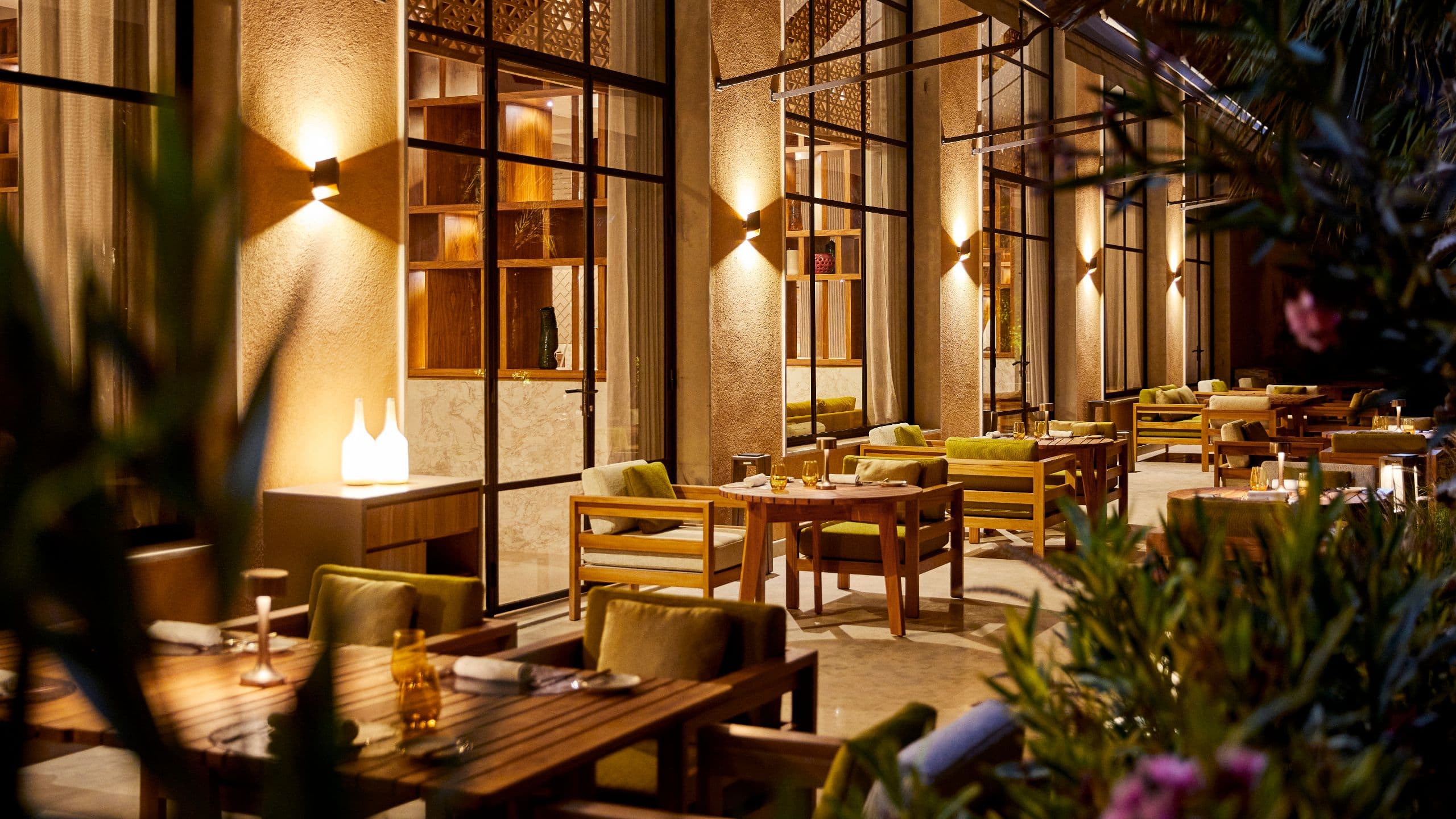 Park Hyatt Marrakech Tfaya Brasserie Arabesque Terrace Tables Outdoor Night