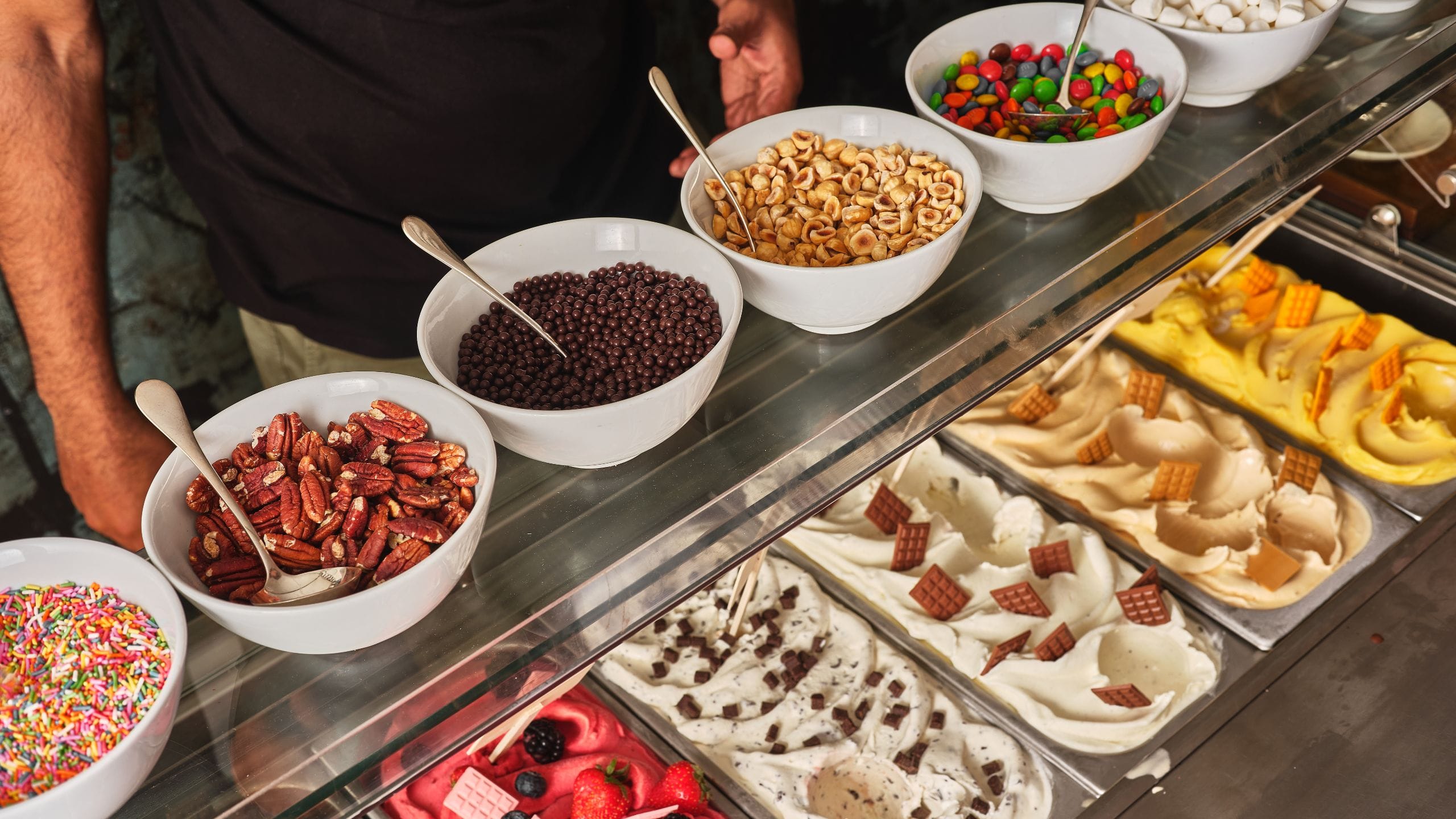 Global Ice Cream Bar Selection With Toppings