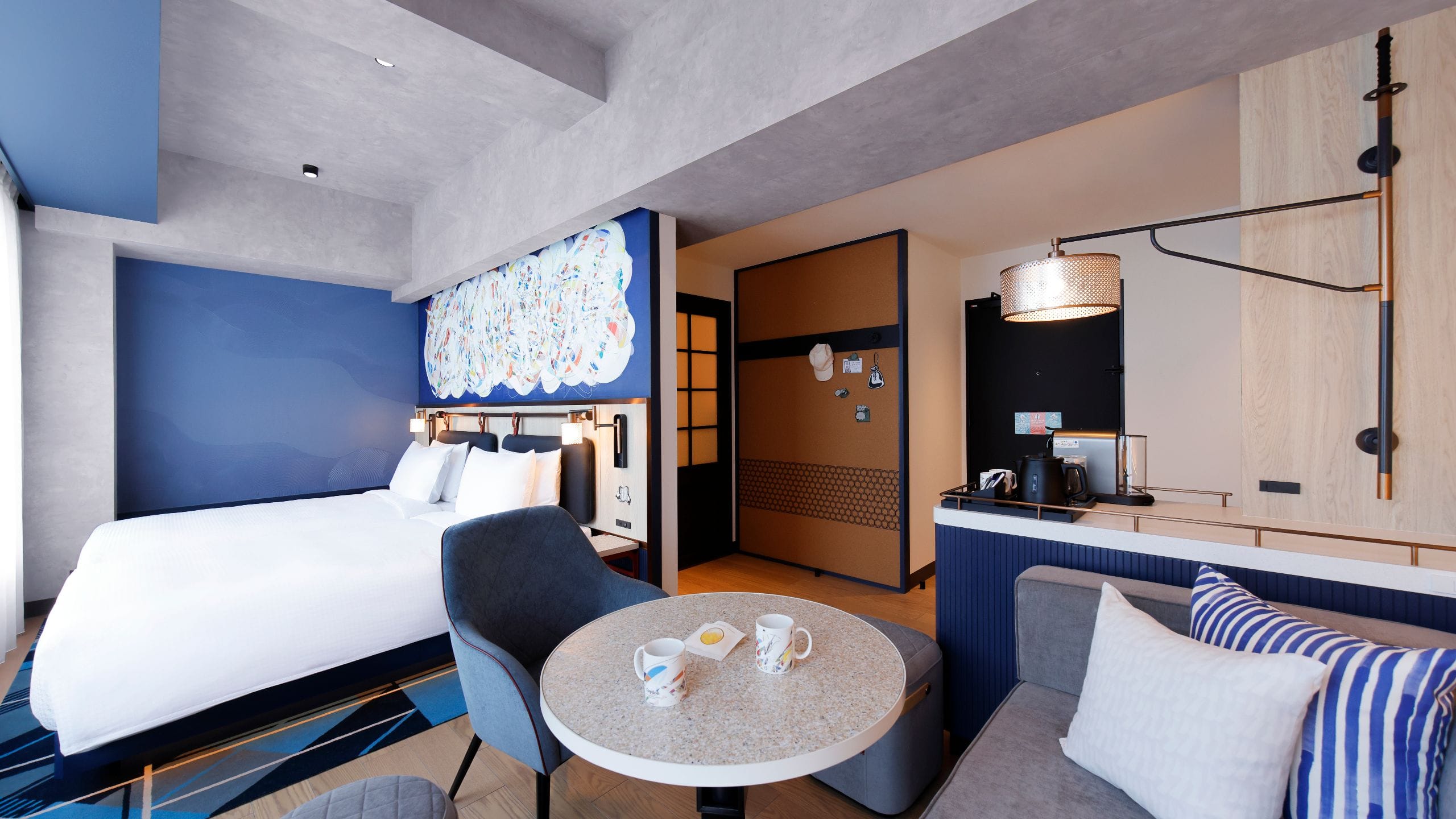 Caption by Hyatt Namba Osaka Deluxe Blue Twin Living Area