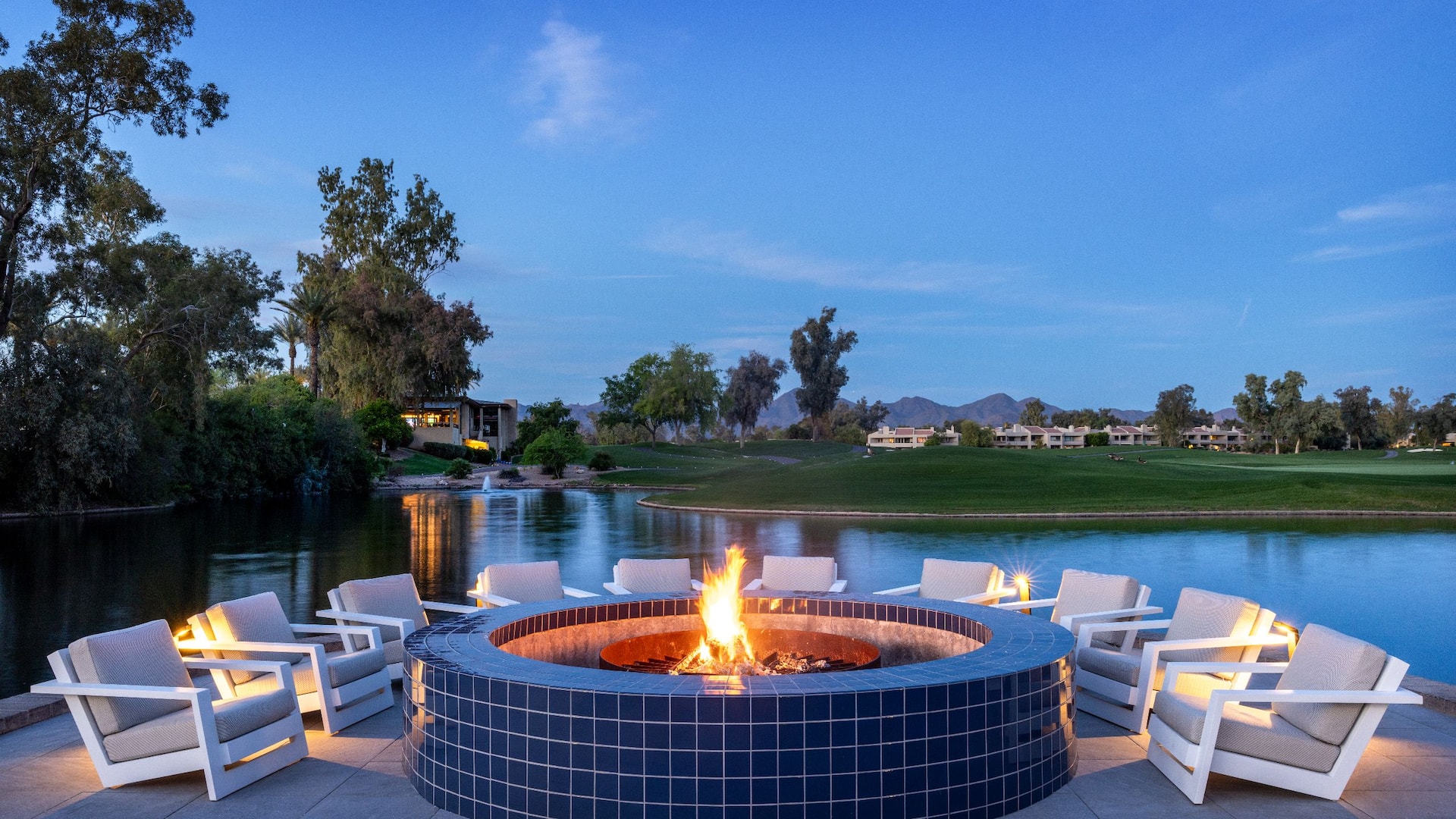 Hyatt Regency Scottsdale Resort & Spa at Gainey Ranch Firepit Seating Dusk
