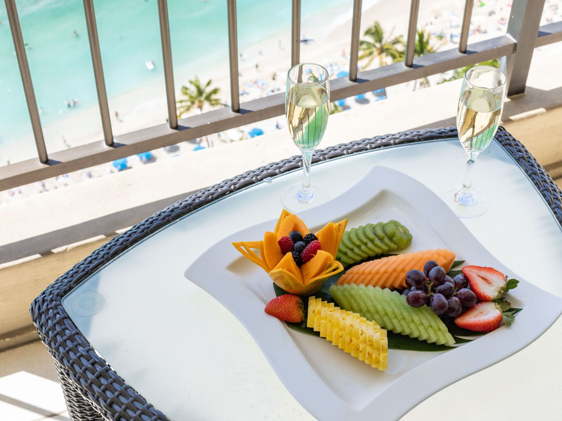 Hyatt Regency Waikiki Beach Resort and Spa Vip Fruit Plate In Room Amenity On Balcony