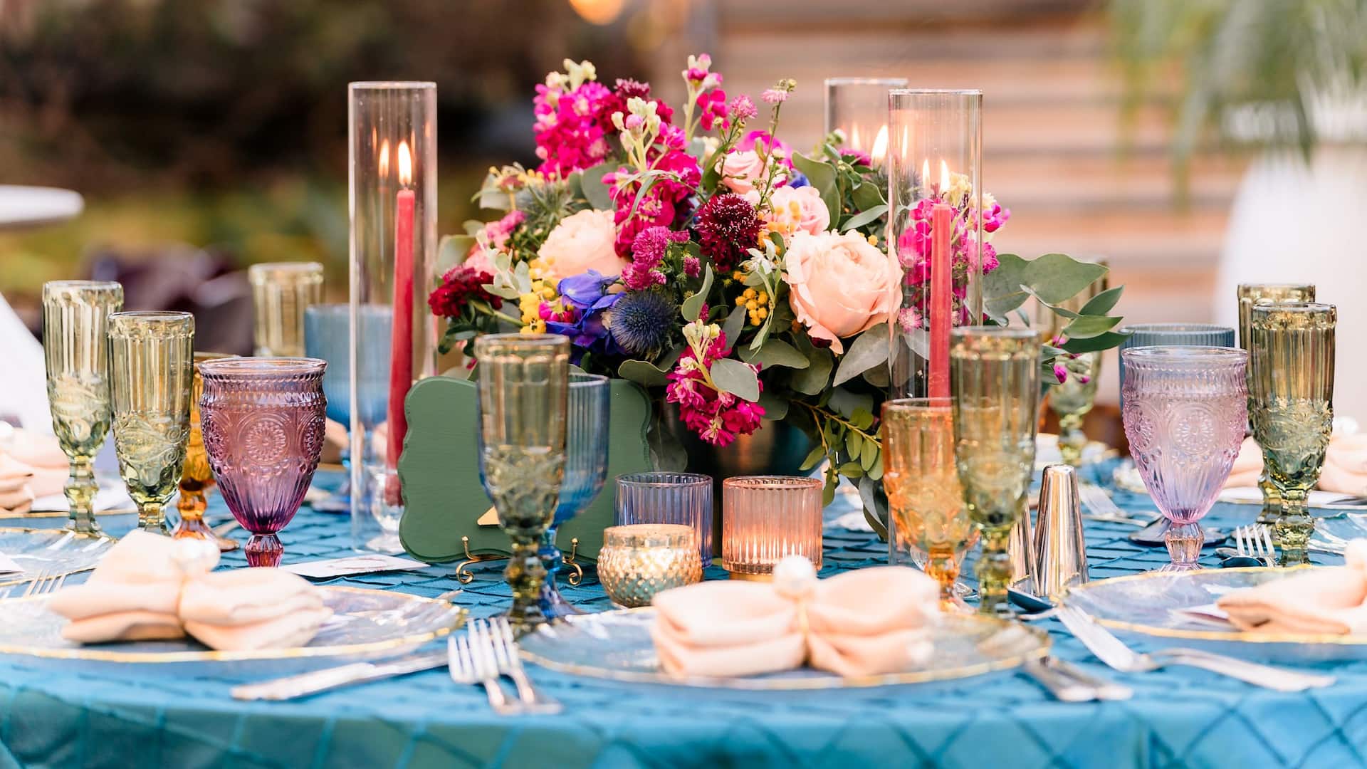 Hyatt Regency Newport Beach Wedding Reception Garden Table Setting Detail