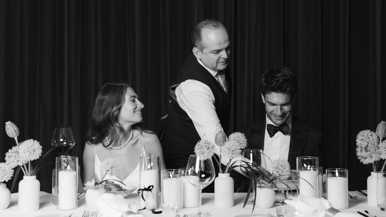 Wedding Ballroom Couple Table Waiter Dinner Black
